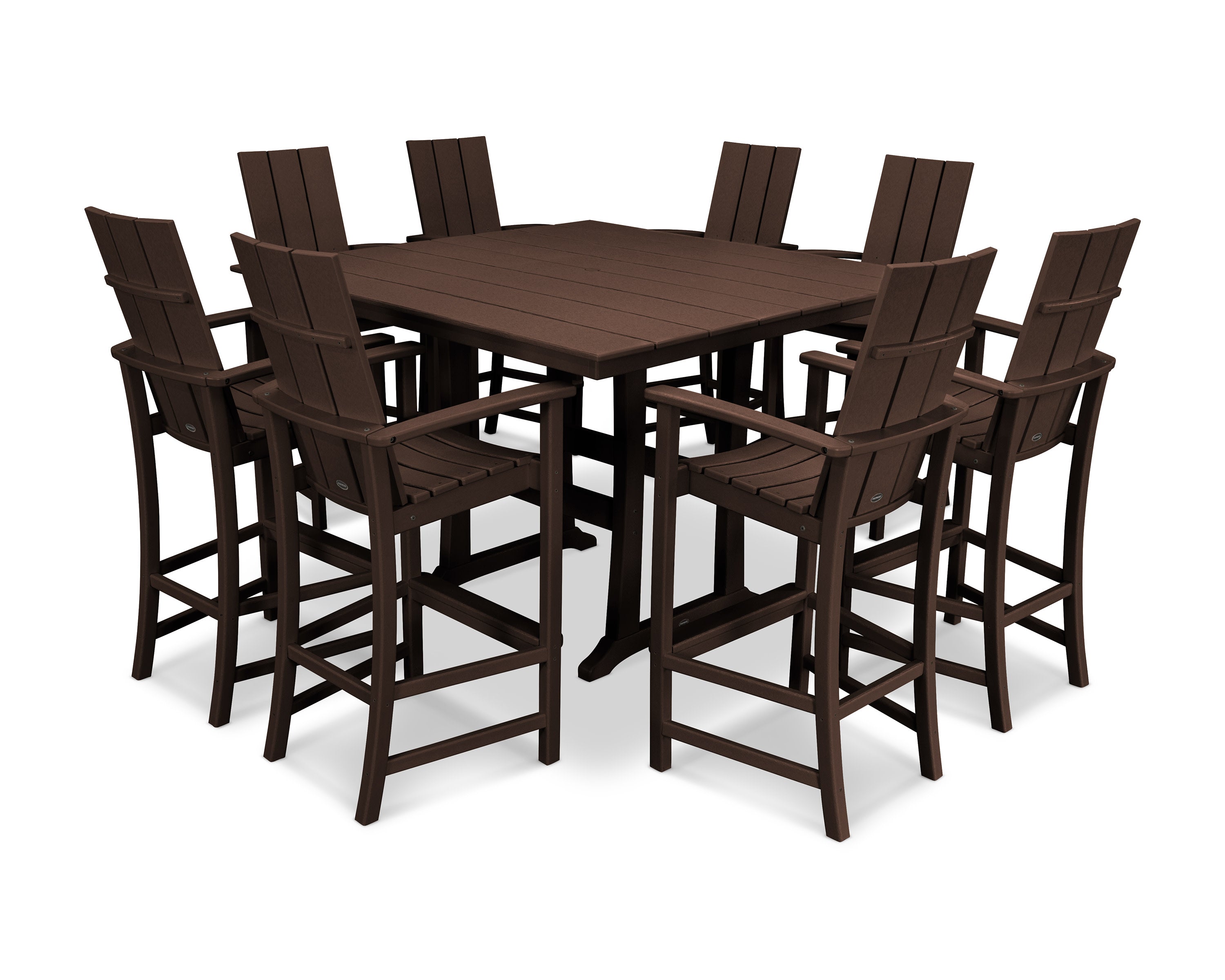 Modern Adirondack 9-Piece Farmhouse Trestle Bar Set in Mahogany