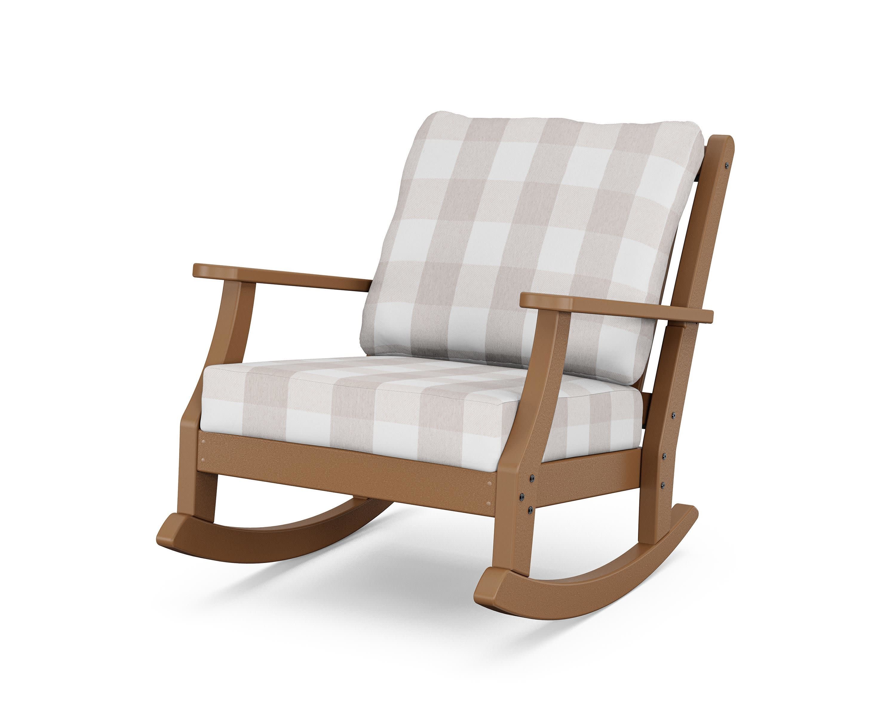 Wovendale Deep Seating Rocking Chair in Teak / Buffalo Plaid Dune Burlap