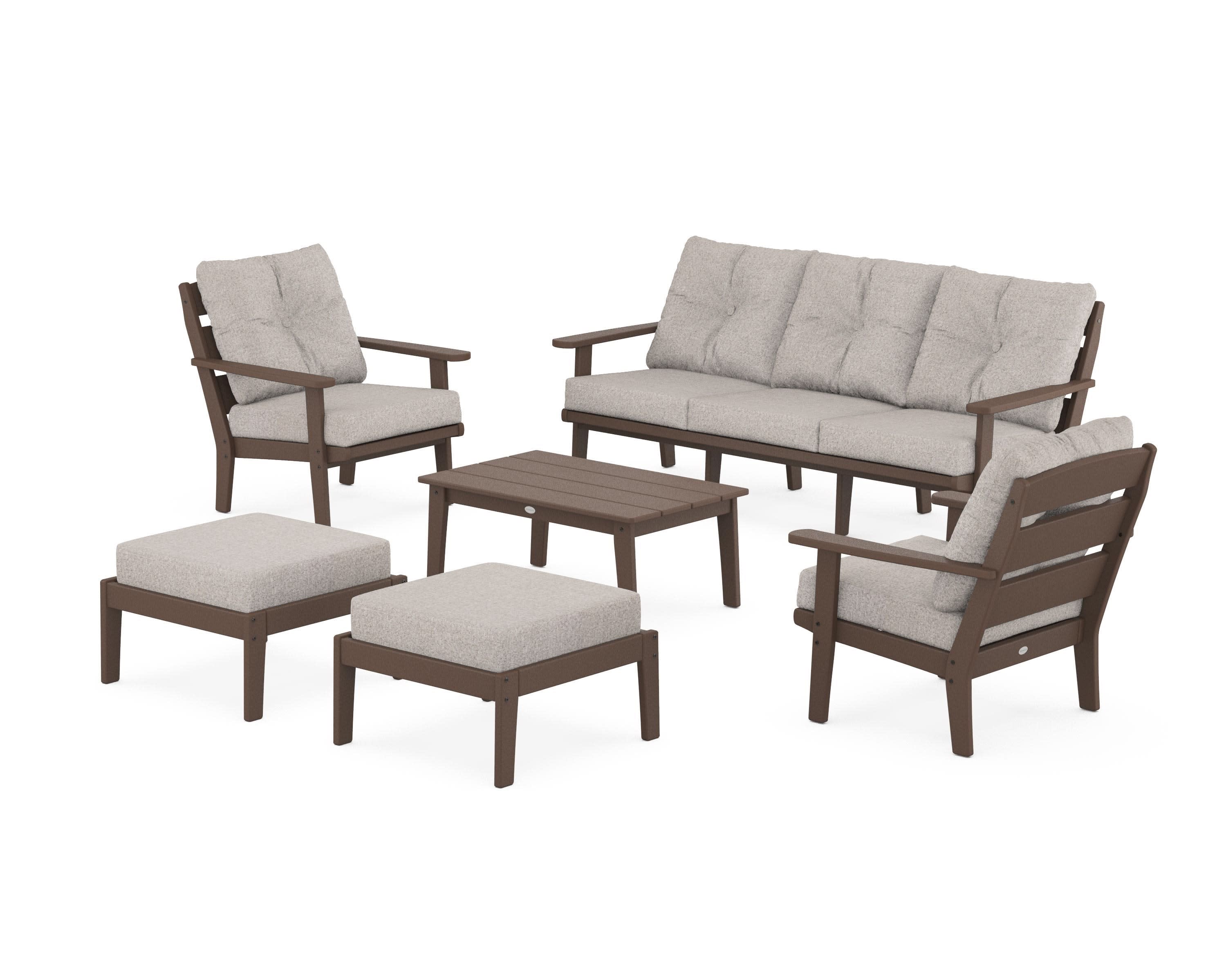 Lakeside 6-Piece Lounge Sofa Set in Mahogany / Weathered Tweed