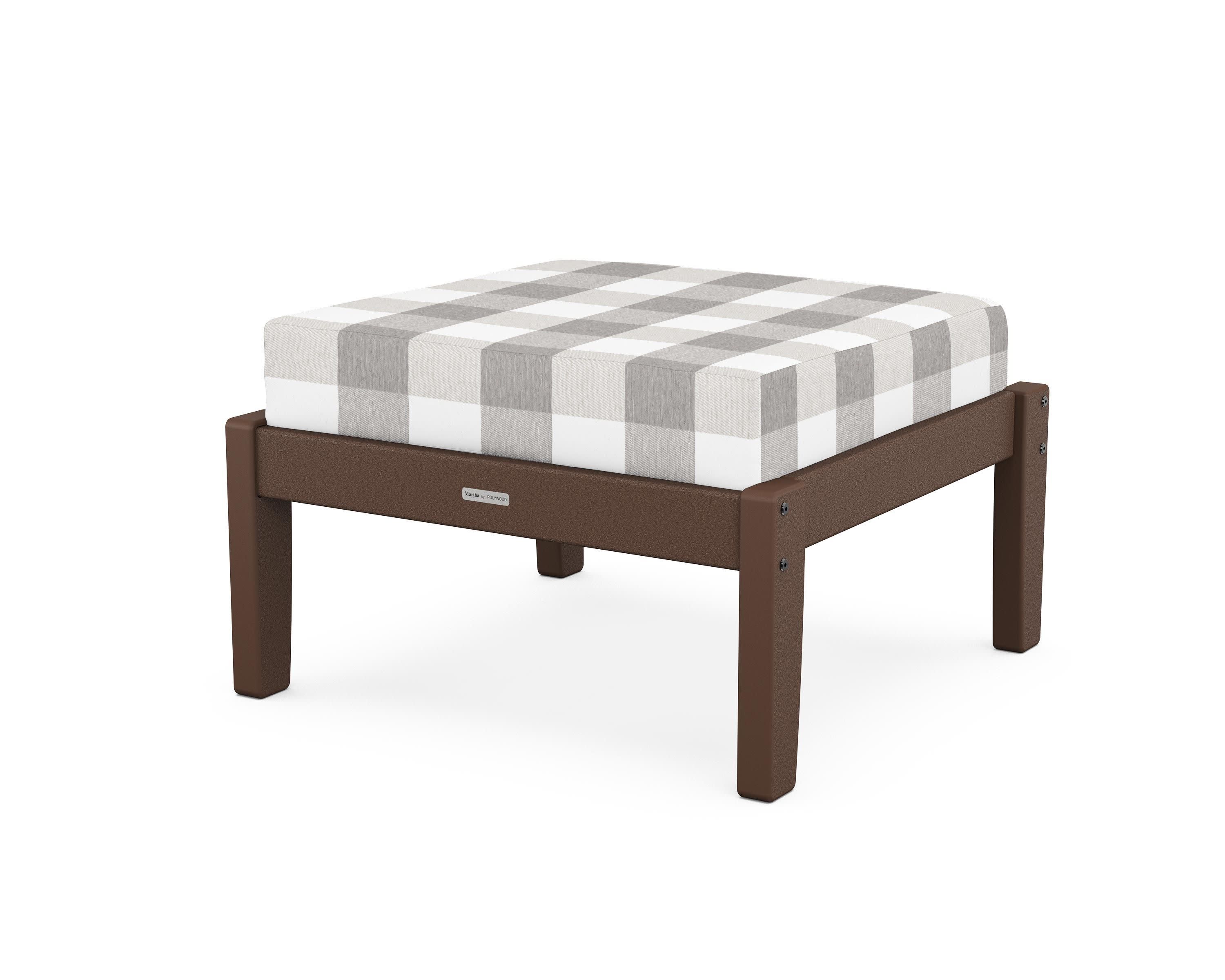 Chinoiserie Deep Seating Ottoman in Mahogany / Buffalo Plaid Grey Mist