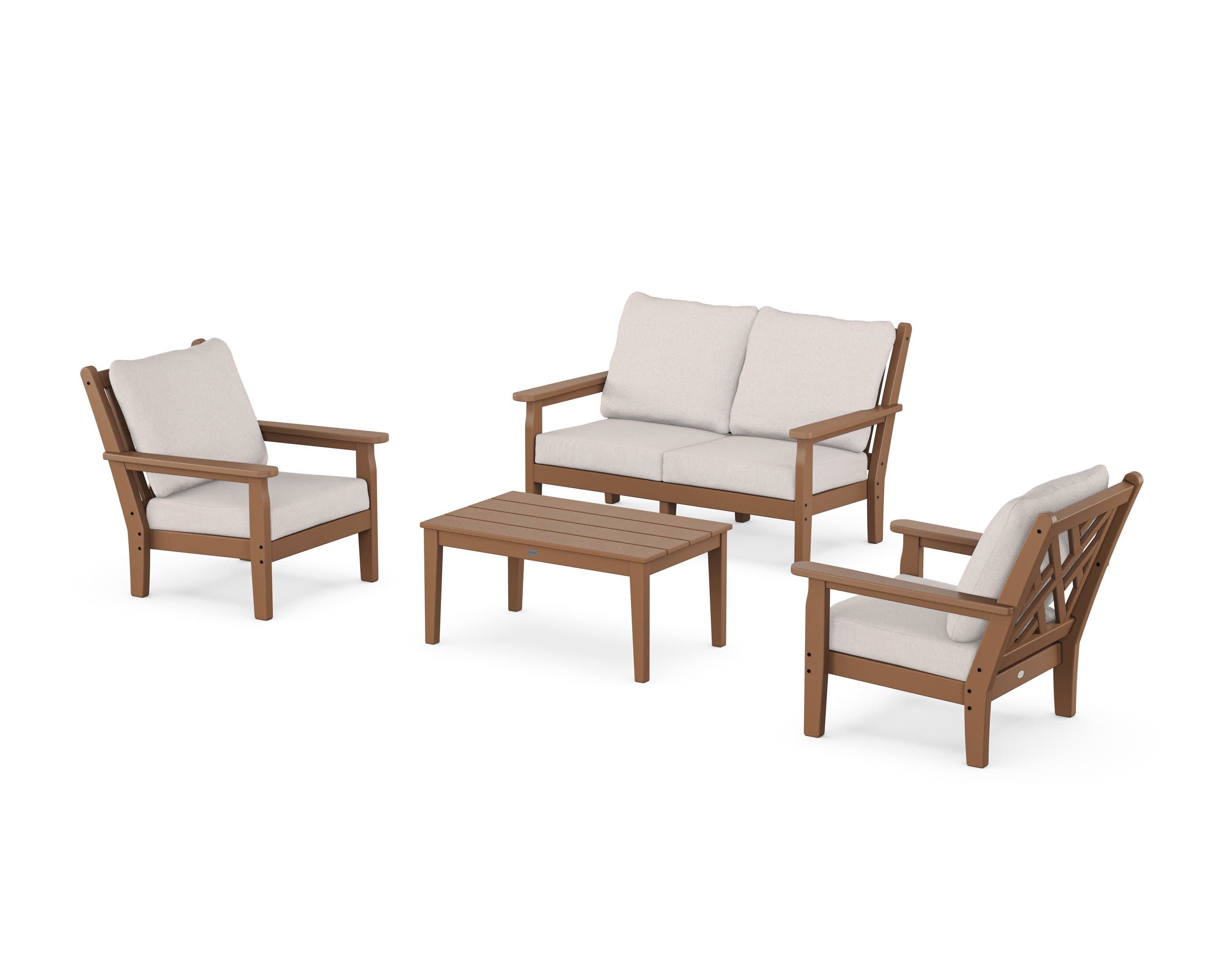 Chippendale 4-Piece Deep Seating Set with Loveseat in Teak / Dune Burlap