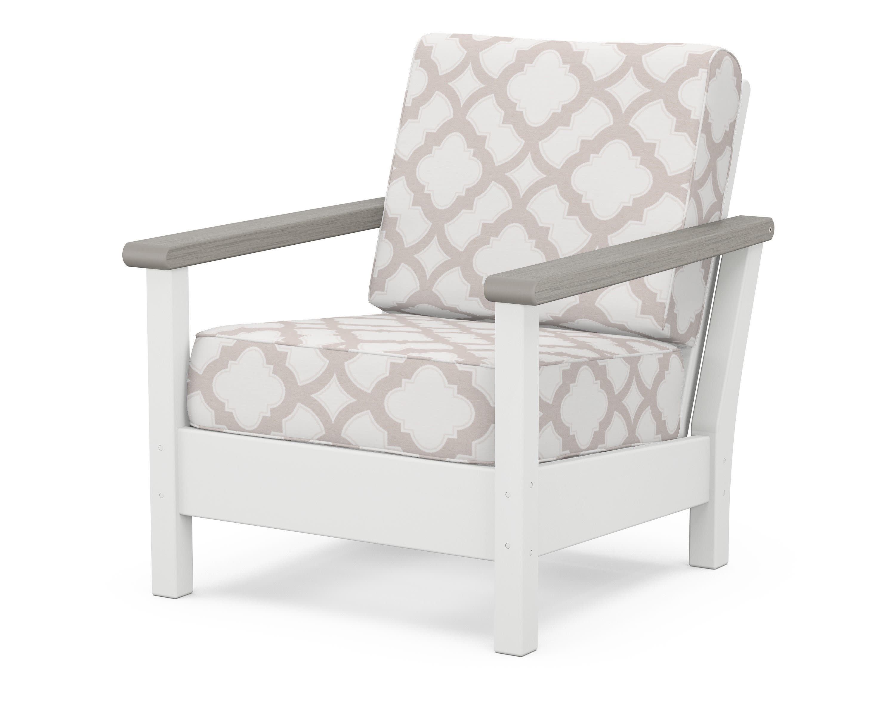 Harbour Deep Seating Chair in White / Driftwood / Trellis Dune Burlap