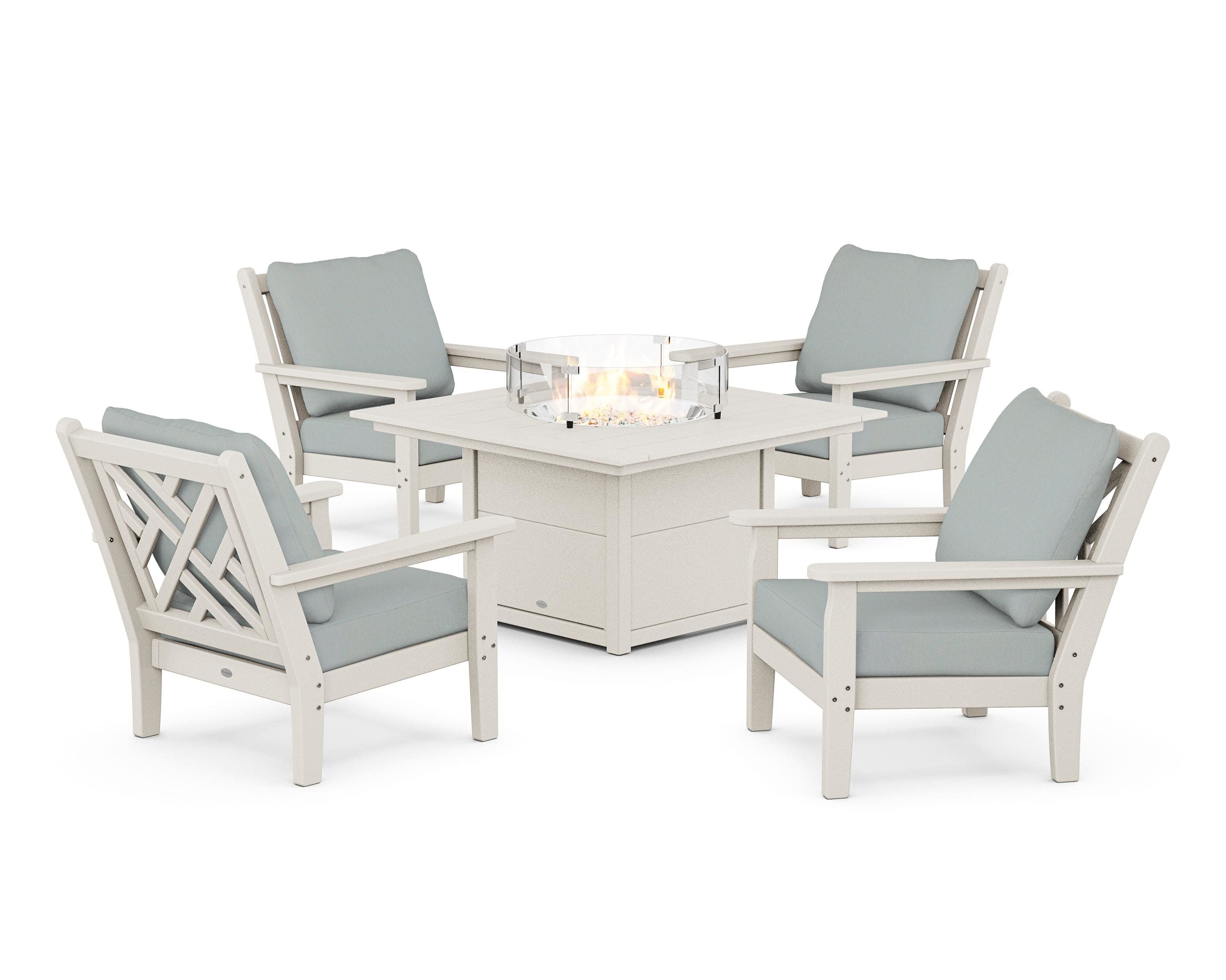 Chippendale 5-Piece Deep Seating Set with Fire Pit Table in Sand / Spa
