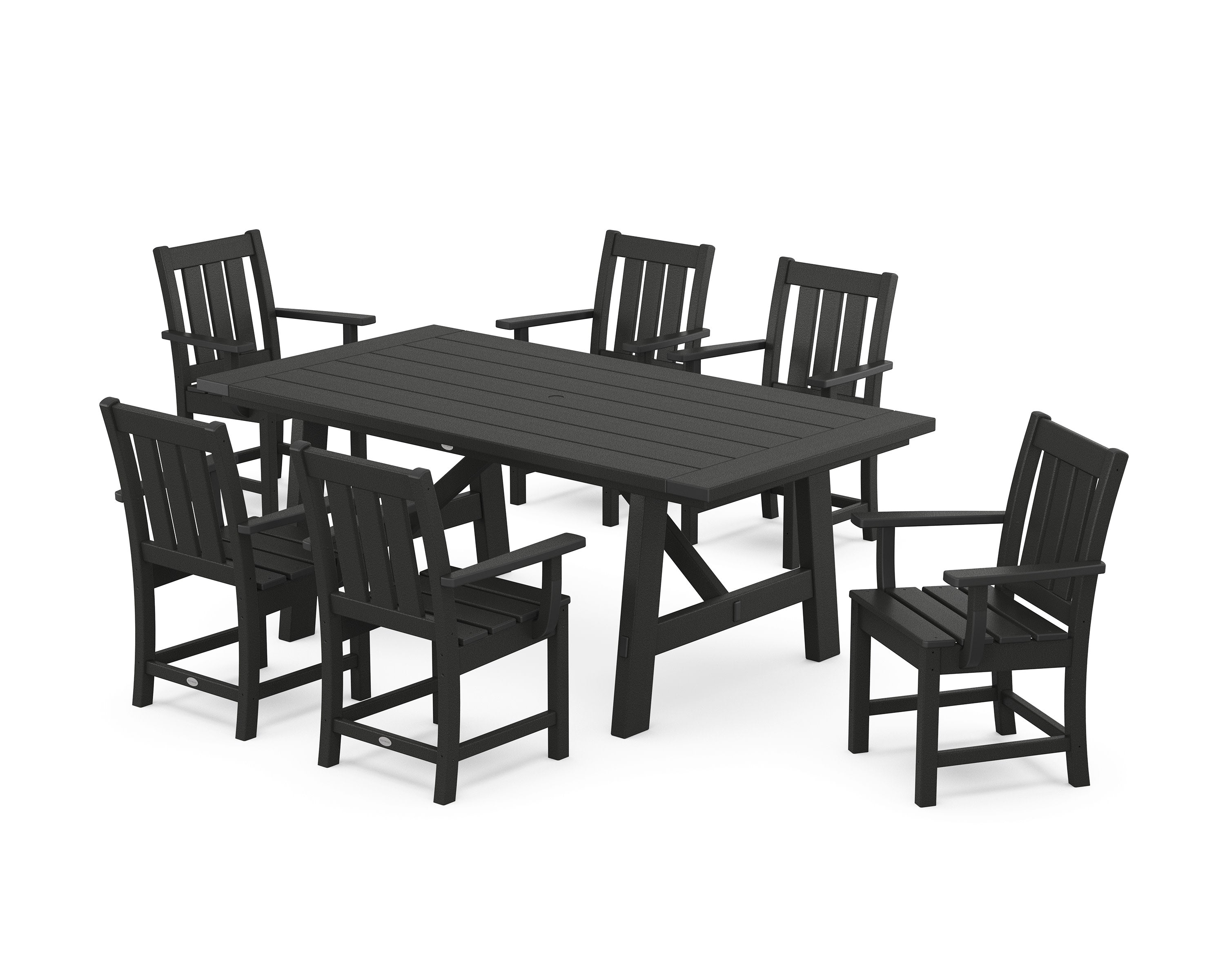 Oxford Arm Chair 7-Piece Rustic Farmhouse Dining Set in Black