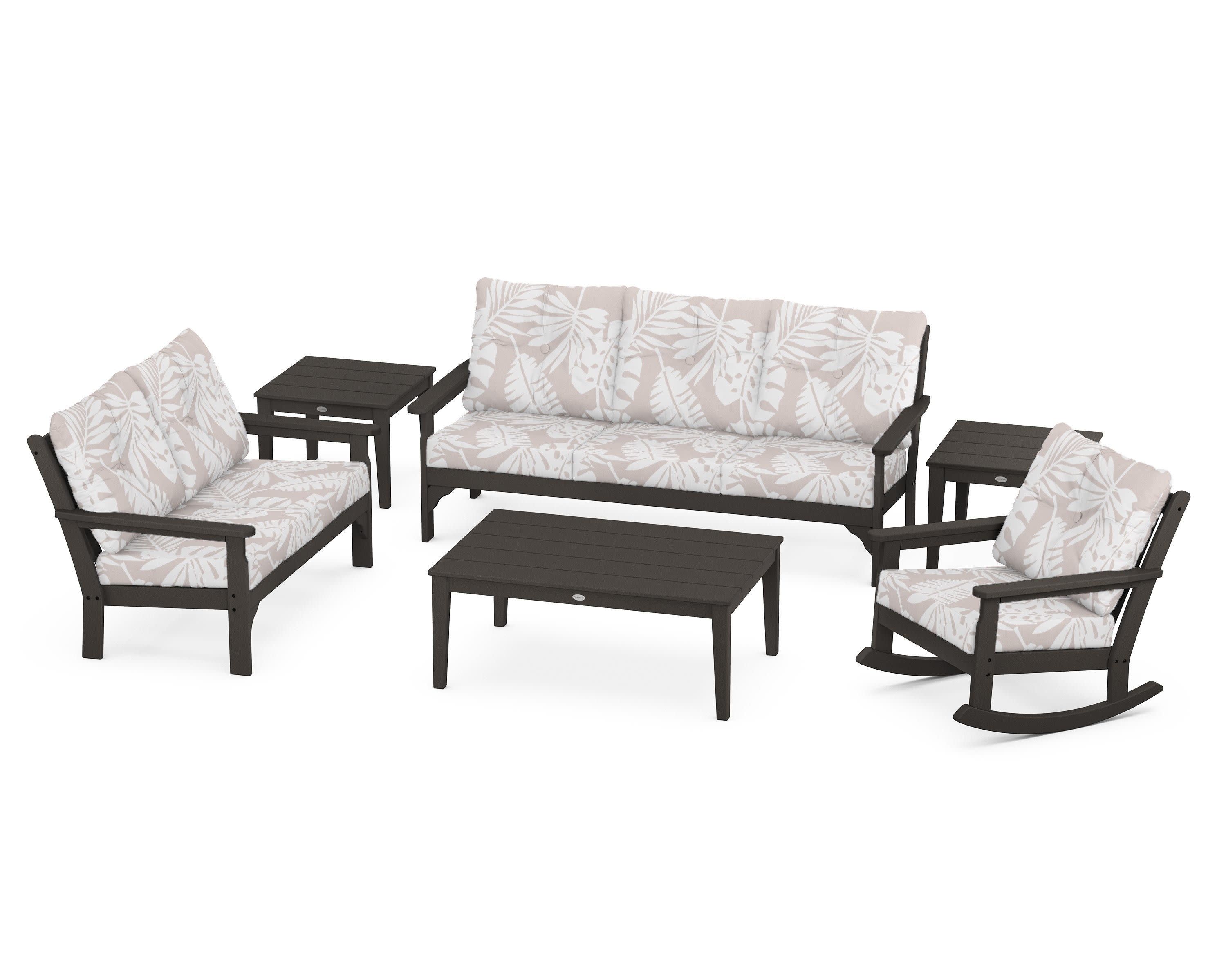 Vineyard 6-Piece Deep Seating Set in Vintage Coffee / Leaf Dune Burlap