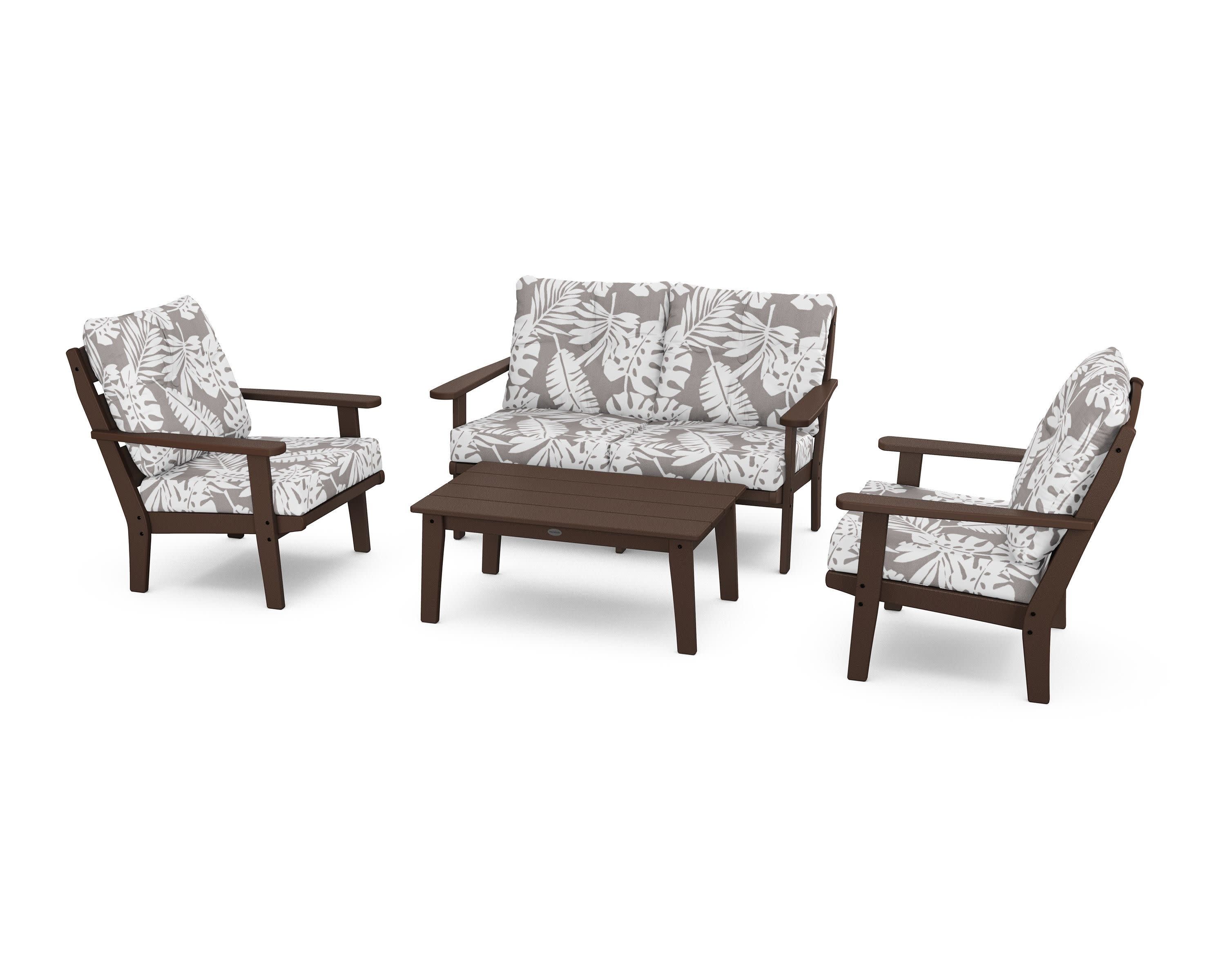 Lakeside 4-Piece Deep Seating Set in Mahogany / Leaf Grey Mist