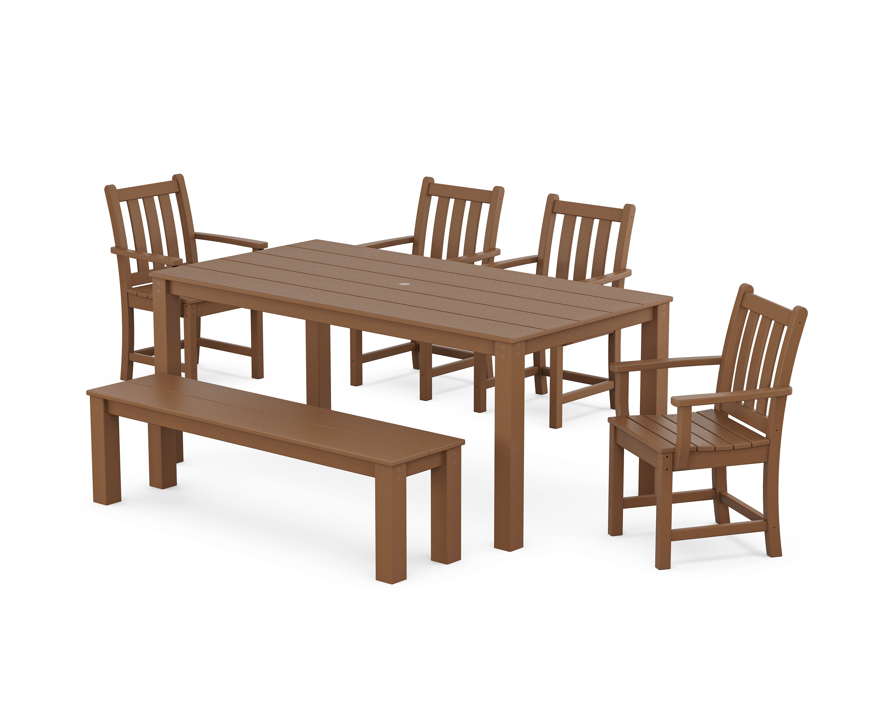 Traditional Garden 6-Piece Parsons Dining Set with Bench in Teak