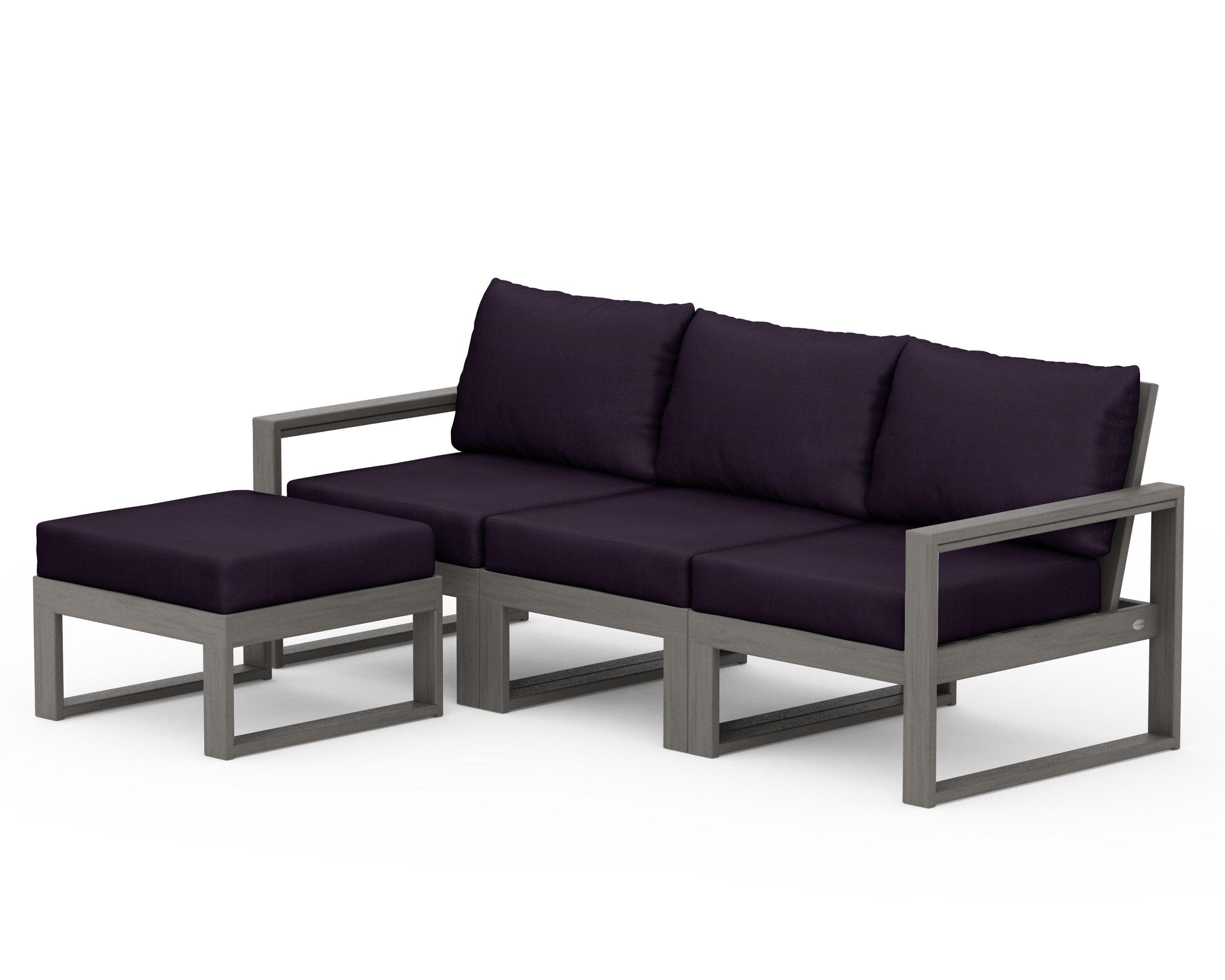 EDGE 4-Piece Modular Deep Seating Set with Ottoman in Driftwood / Navy Linen