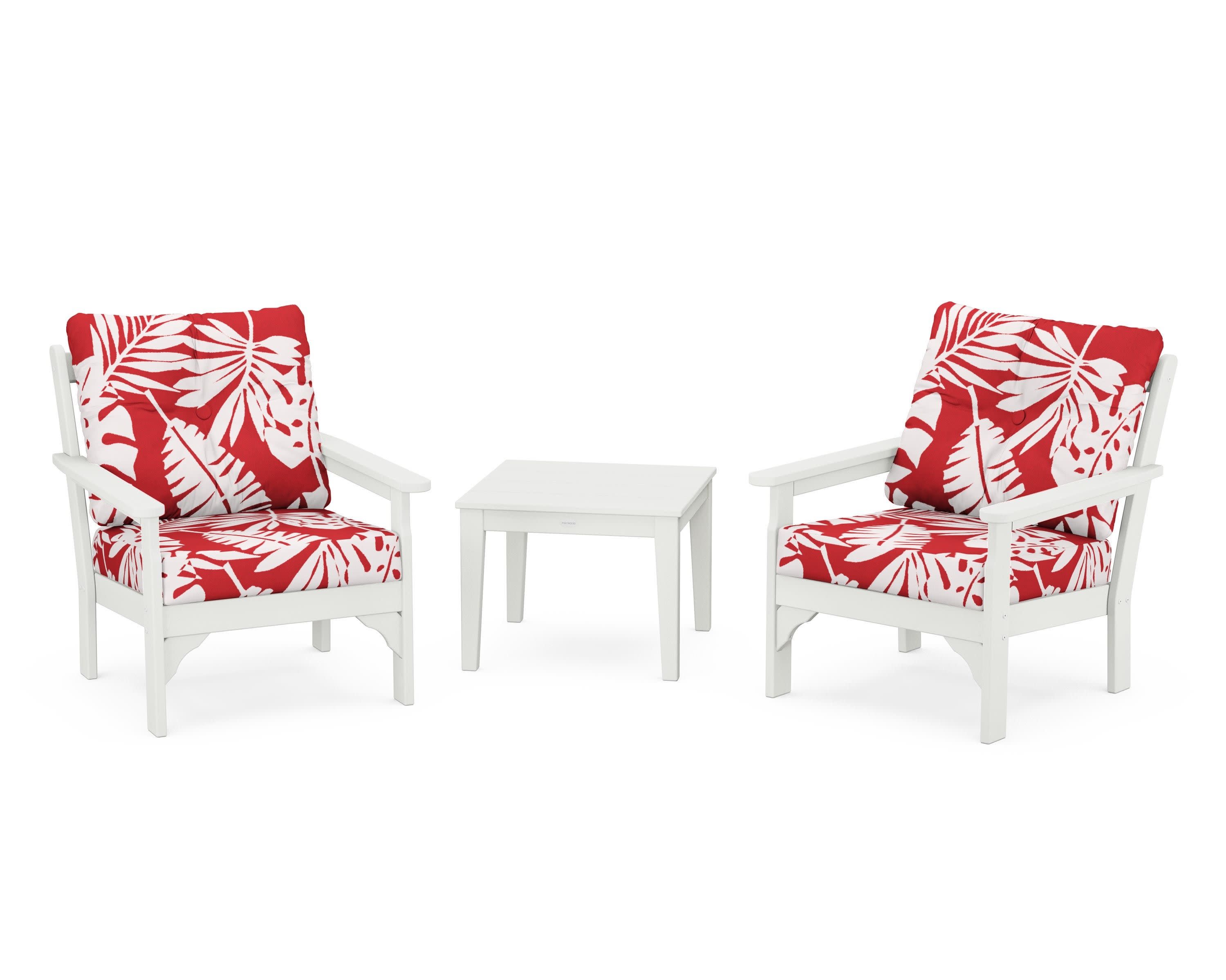 Vineyard 3-Piece Deep Seating Set in Vintage White / Leaf Crimson