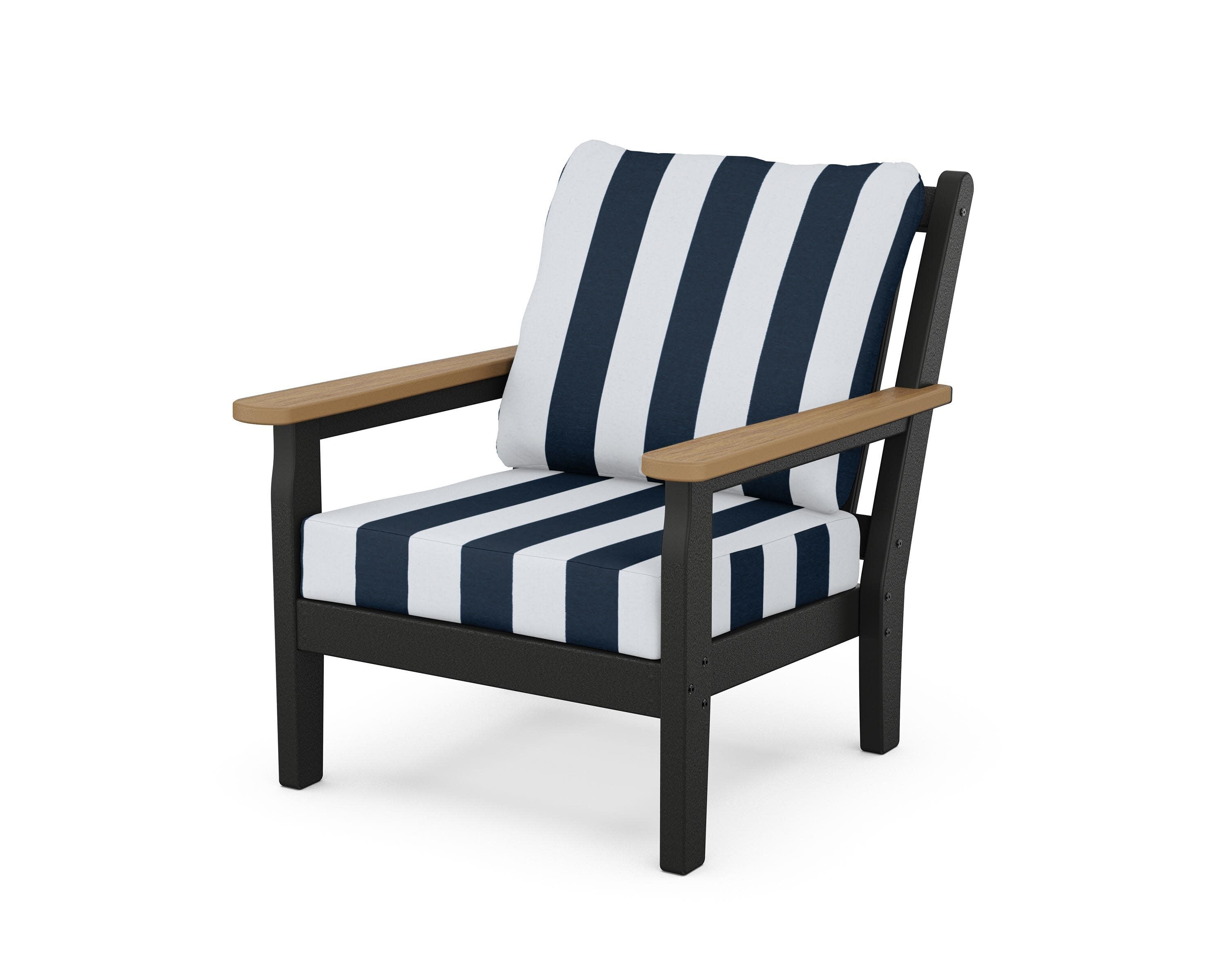 Chippendale Deep Seating Chair in Black / Natural / Cabana Stripe Marine Indigo