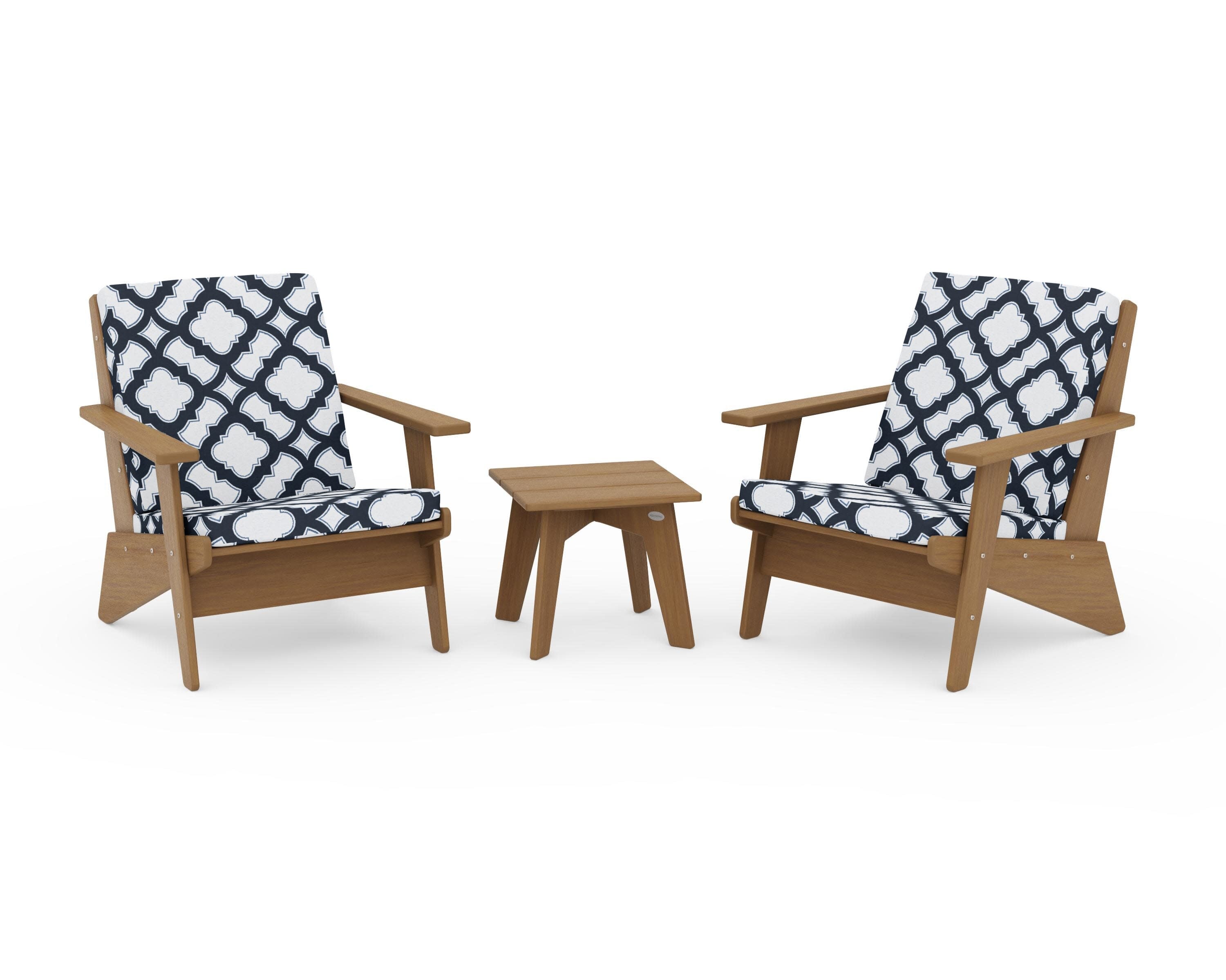 Riviera Modern Lounge 3-Piece Set in Natural / Trellis Marine Indigo