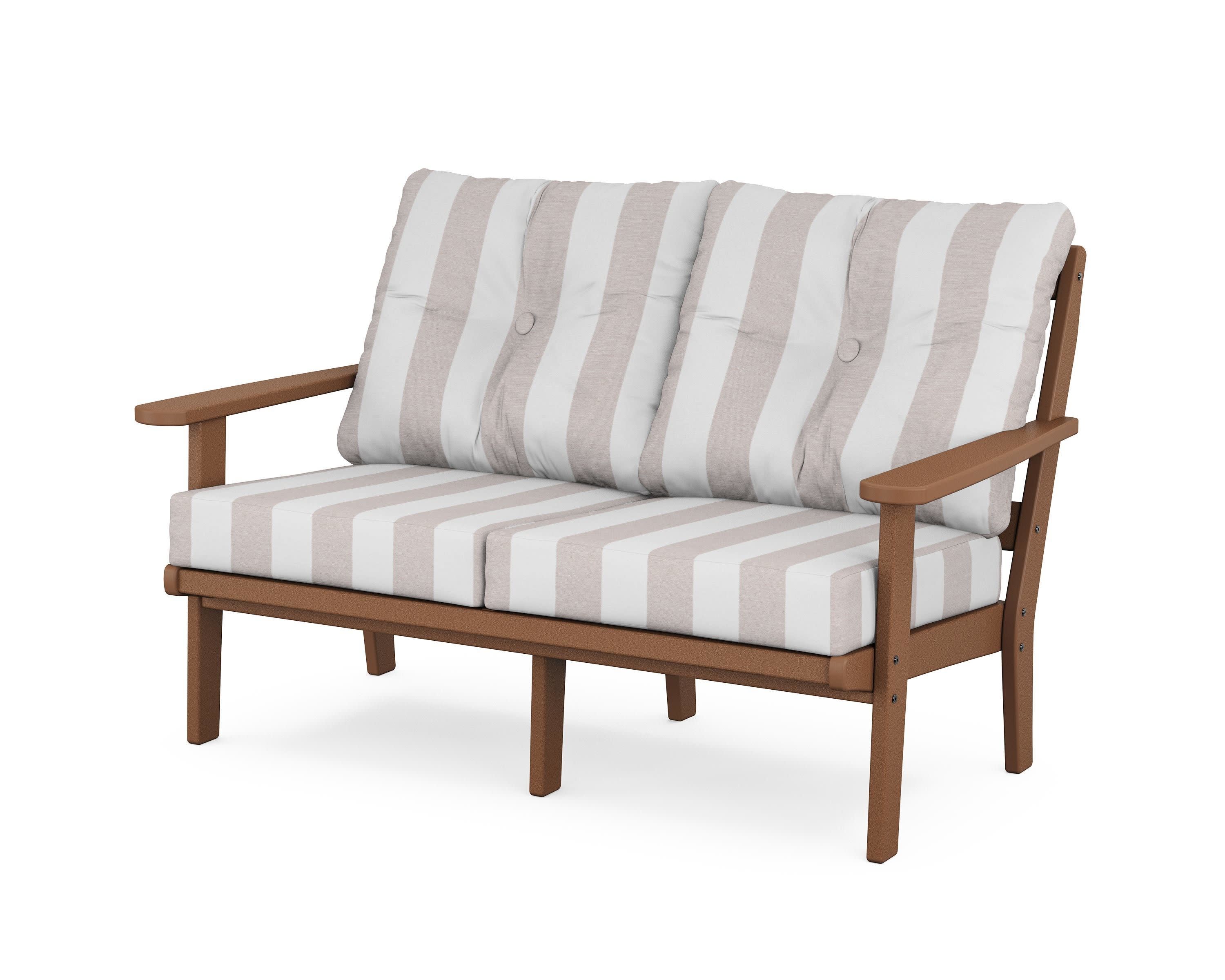 Mission Deep SeatingLoveseat in Teak / Cabana Stripe Dune Burlap
