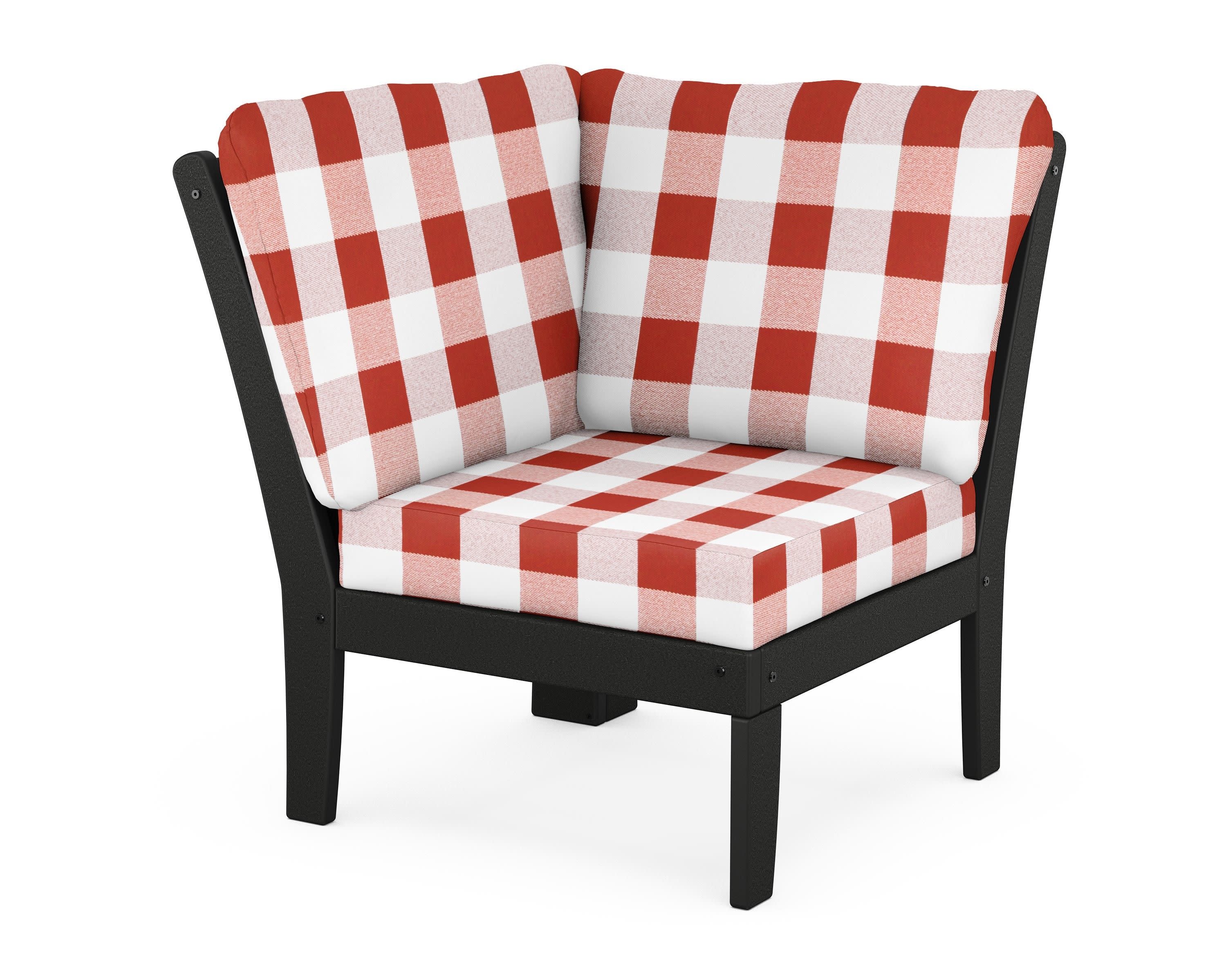 Braxton Modular Corner Chair in Black / Buffalo Plaid Crimson