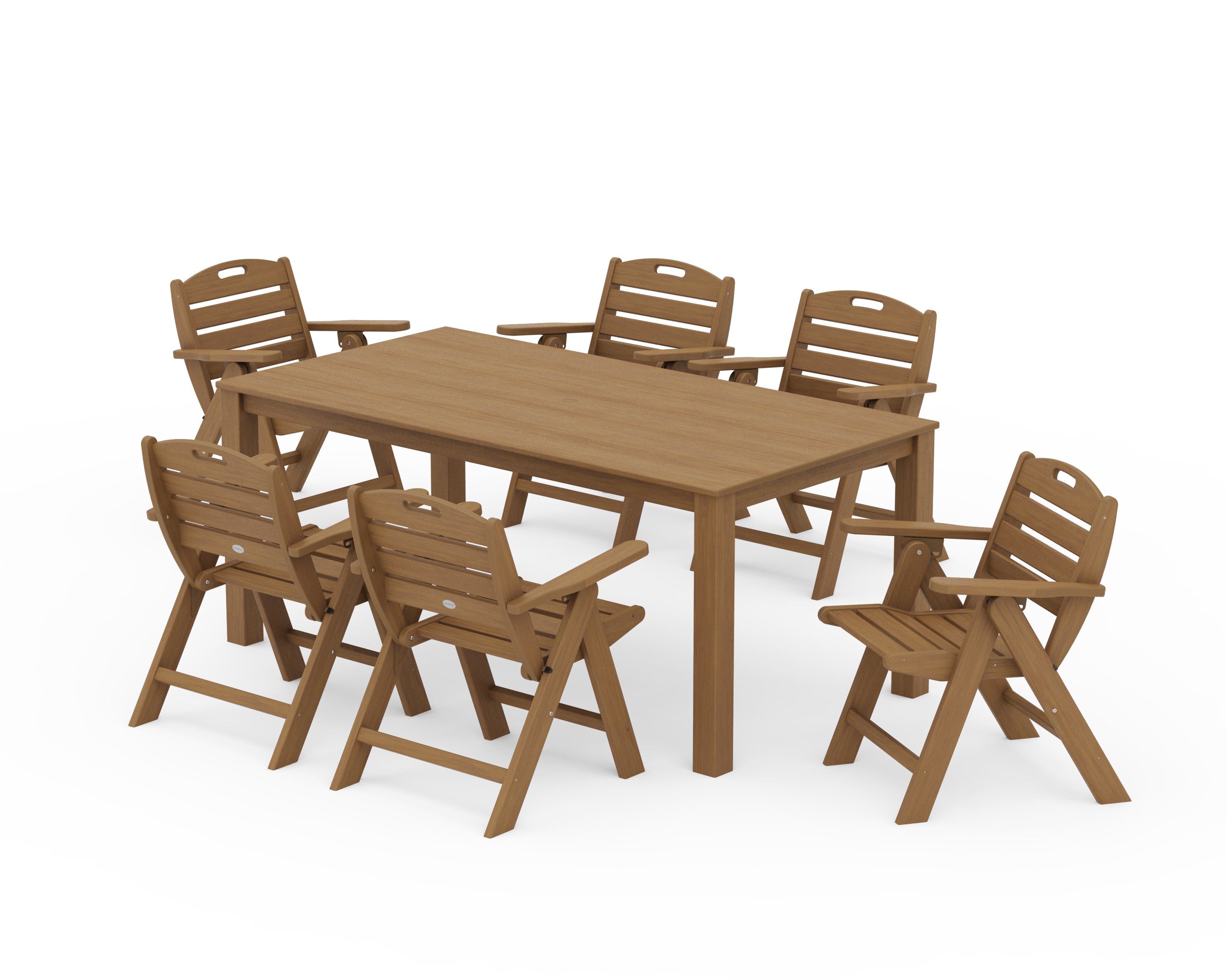 Nautical Folding Lowback Chair 7-Piece Parsons Dining Set in Natural