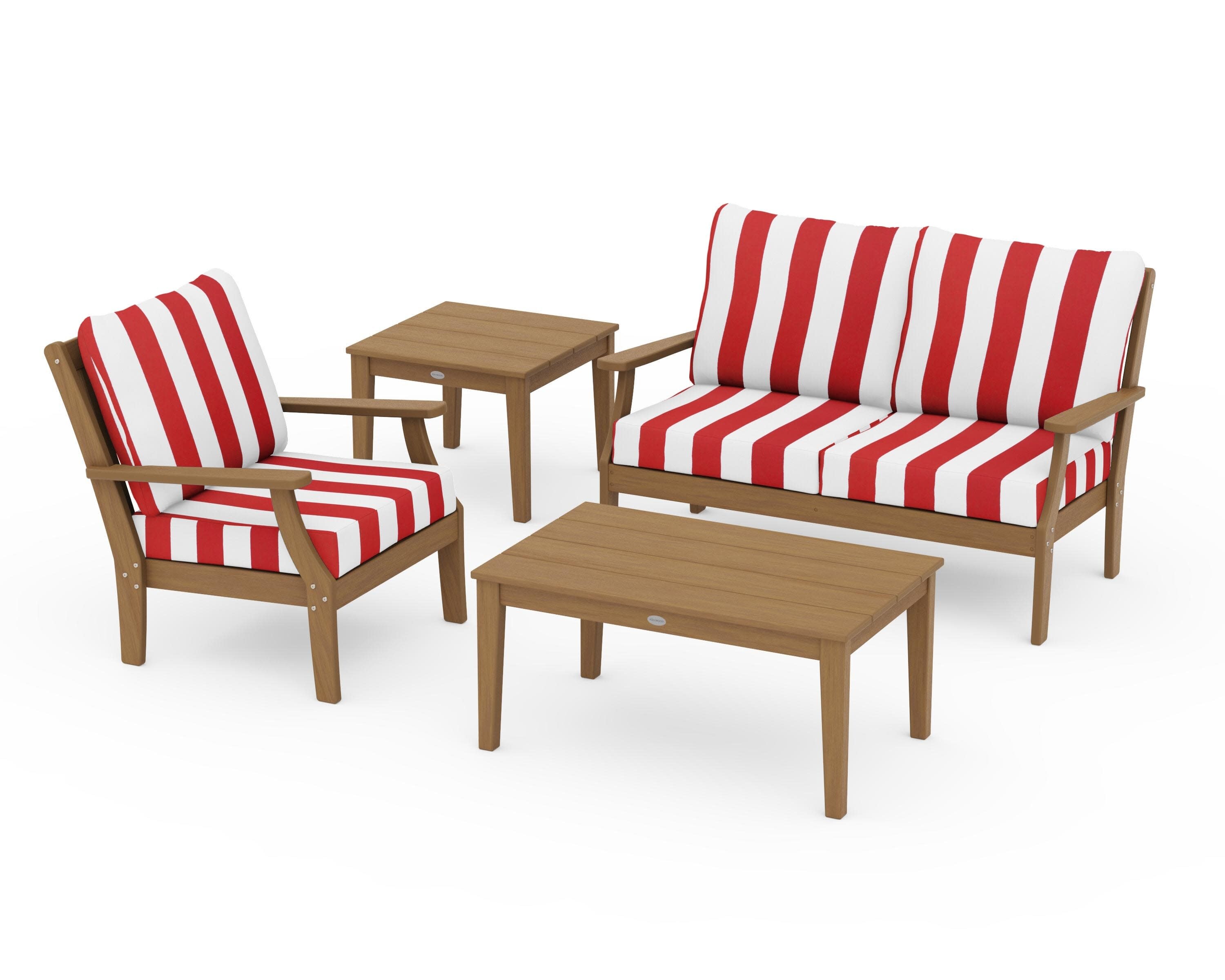 Braxton 4-Piece Deep Seating Set in Natural / Cabana Stripe Crimson