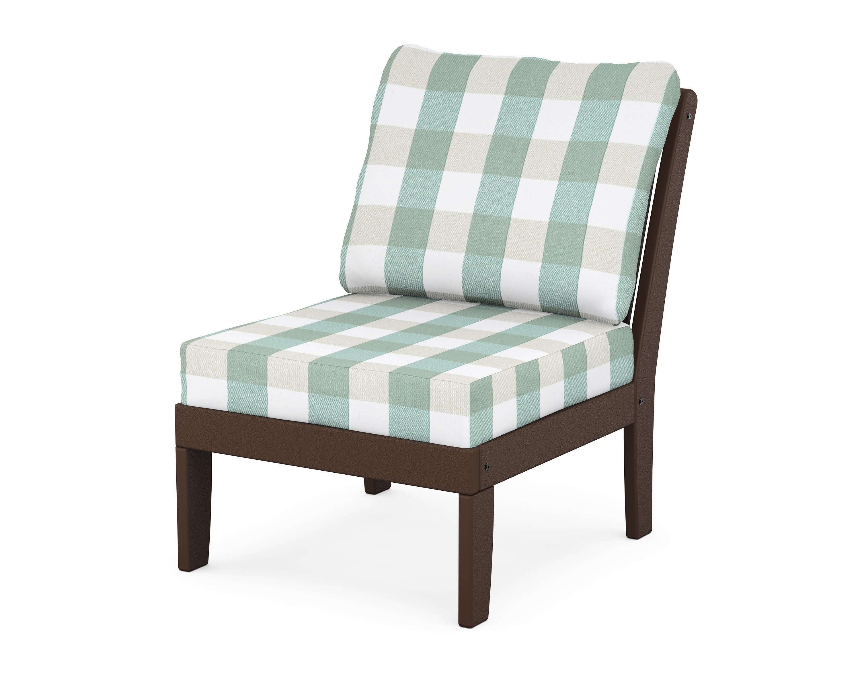 Braxton Modular Armless Chair in Mahogany / Buffalo Plaid Glacier Spa