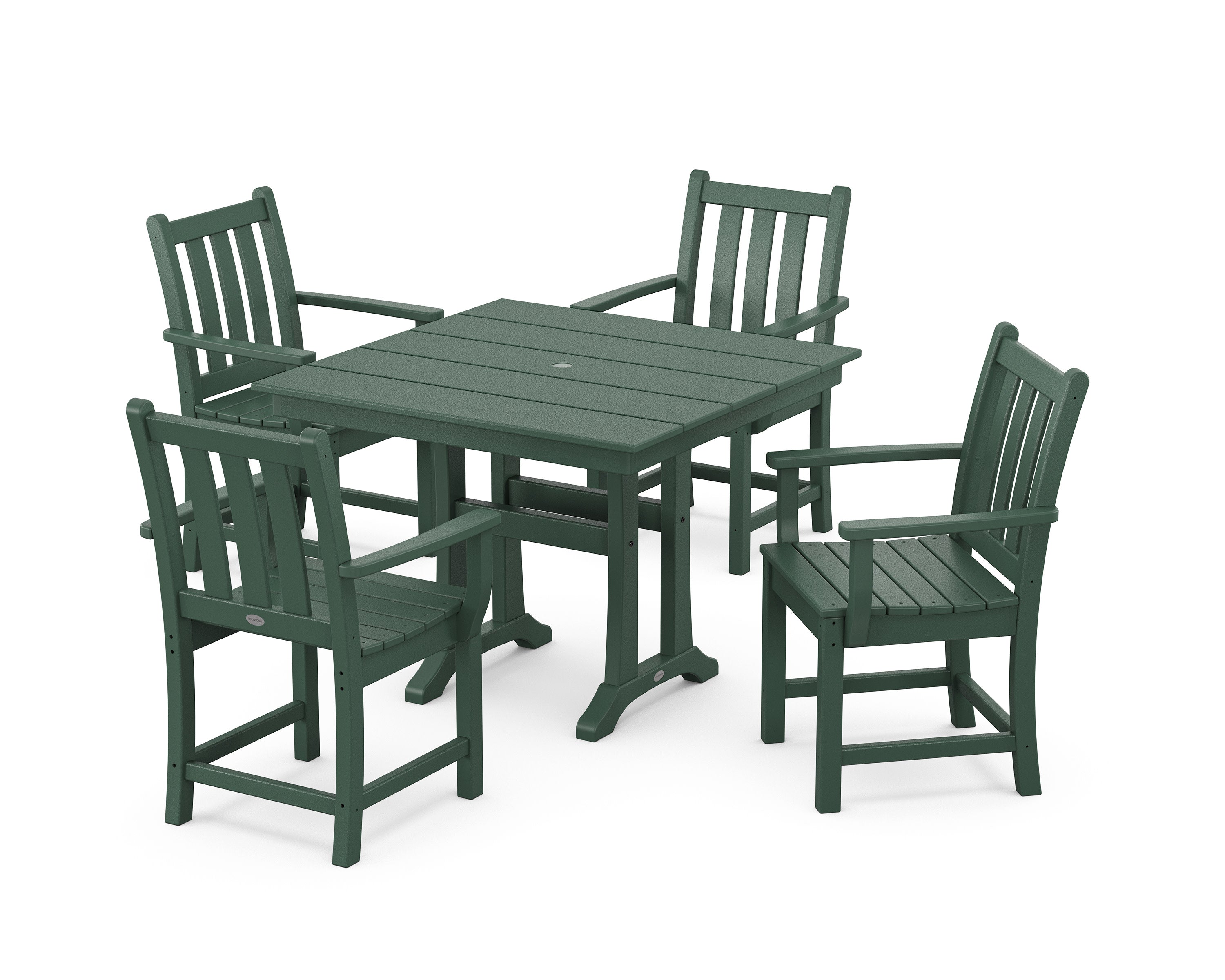 Traditional Garden 5-Piece Farmhouse Dining Set With Trestle Legs in Green