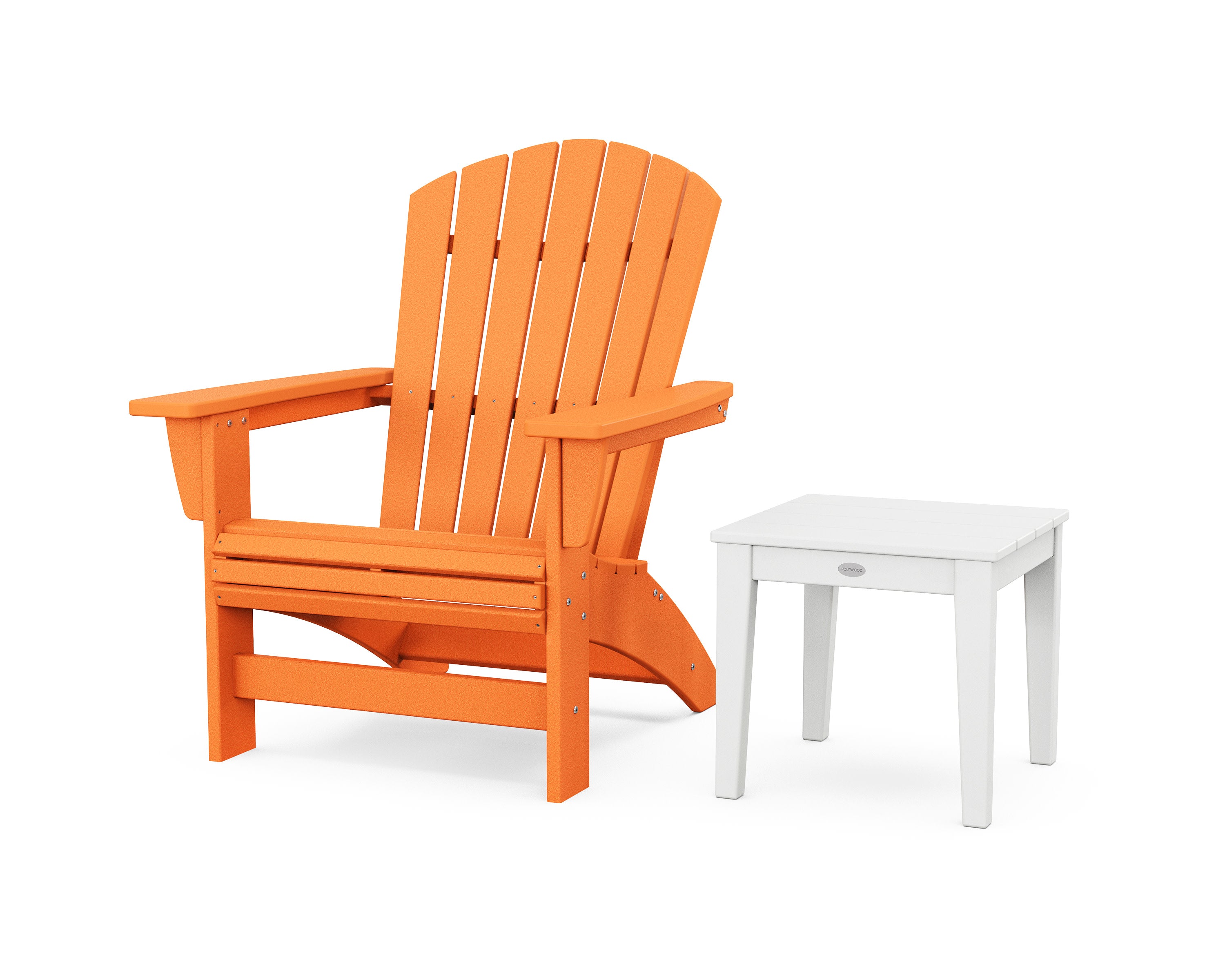 Nautical Grand Adirondack Chair with Side Table in Tangerine / White