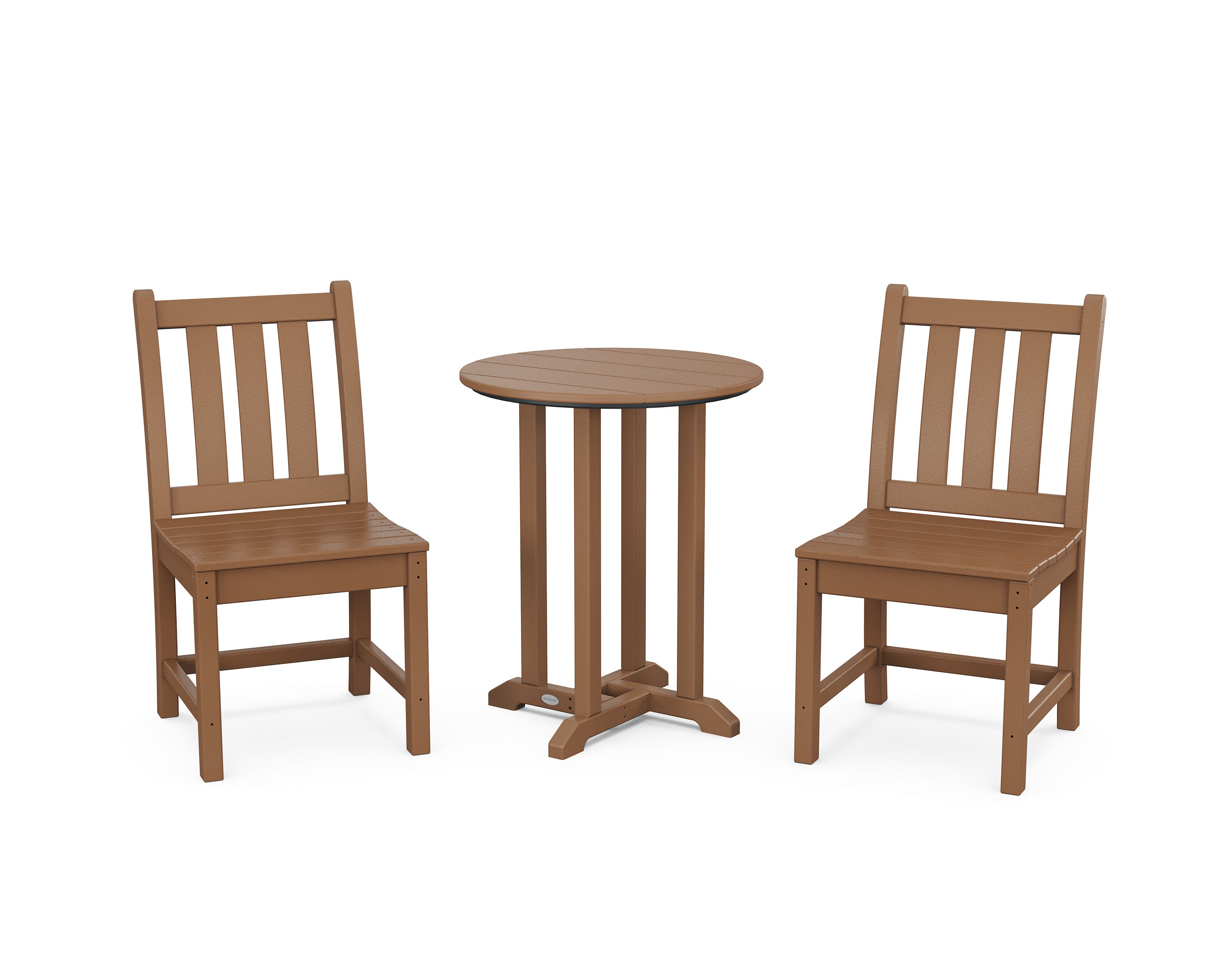 Traditional Garden Side Chair 3-Piece Round Bistro Dining Set in Teak