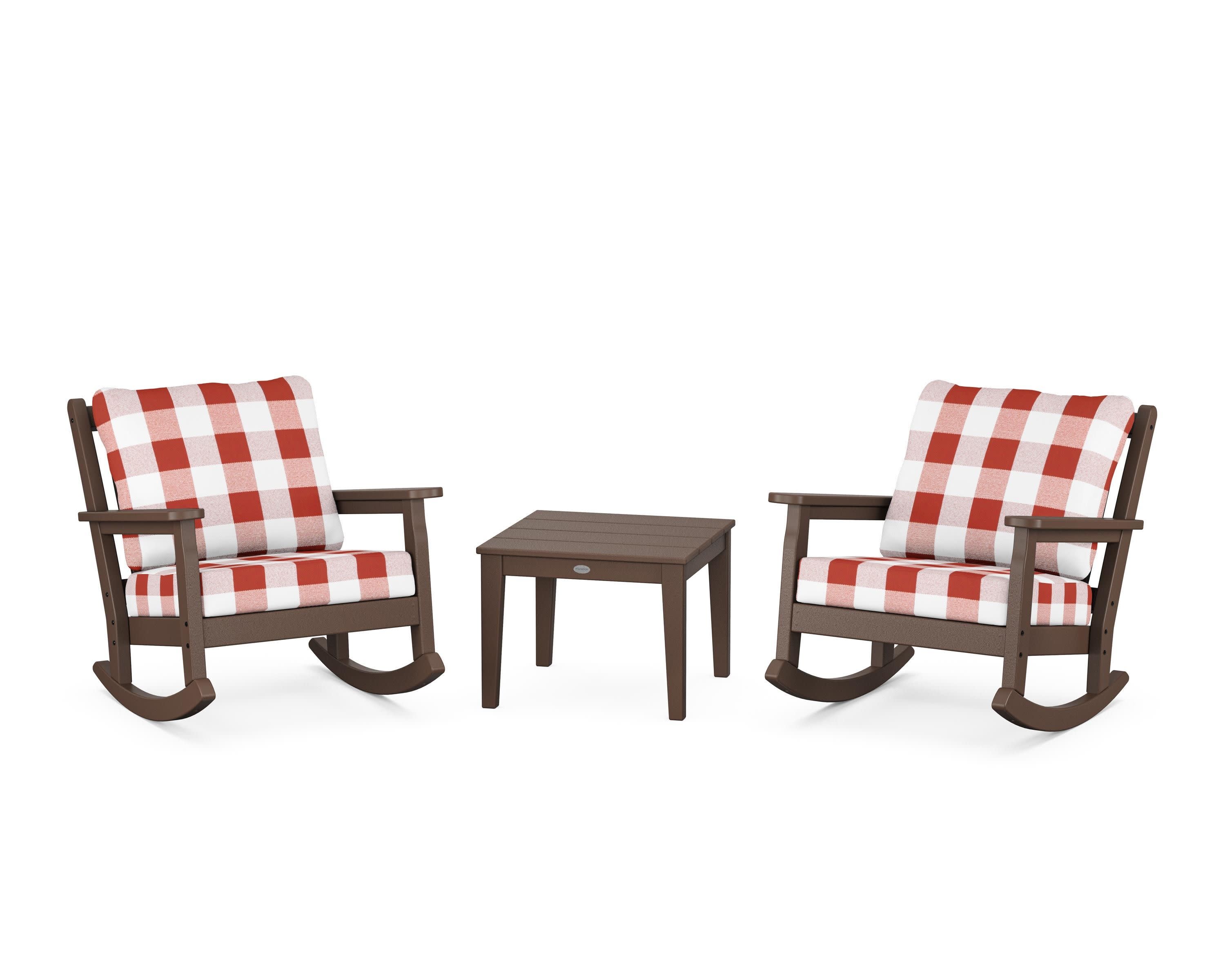 Chippendale 3-Piece Deep Seating Rocker Set in Mahogany / Buffalo Plaid Crimson