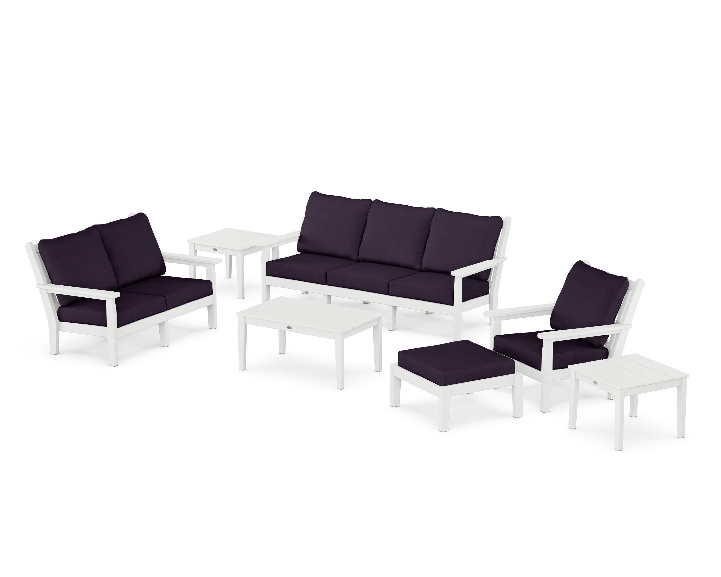 Chippendale 7-Piece Deep Seating Set in White / Navy Linen