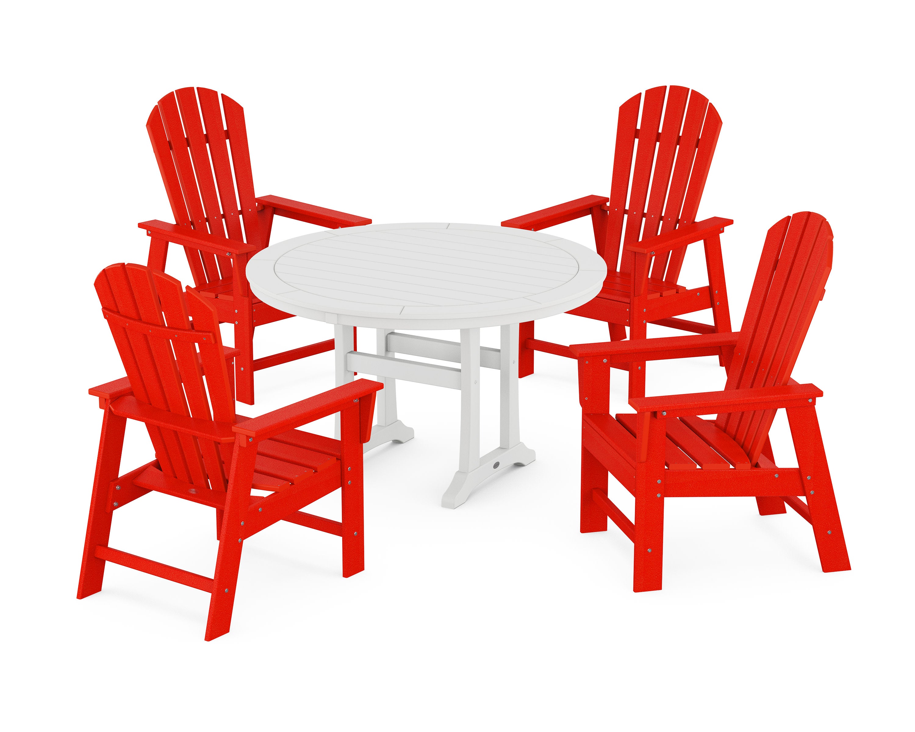 South Beach 5-Piece Round Dining Set with Trestle Legs in Sunset Red / White