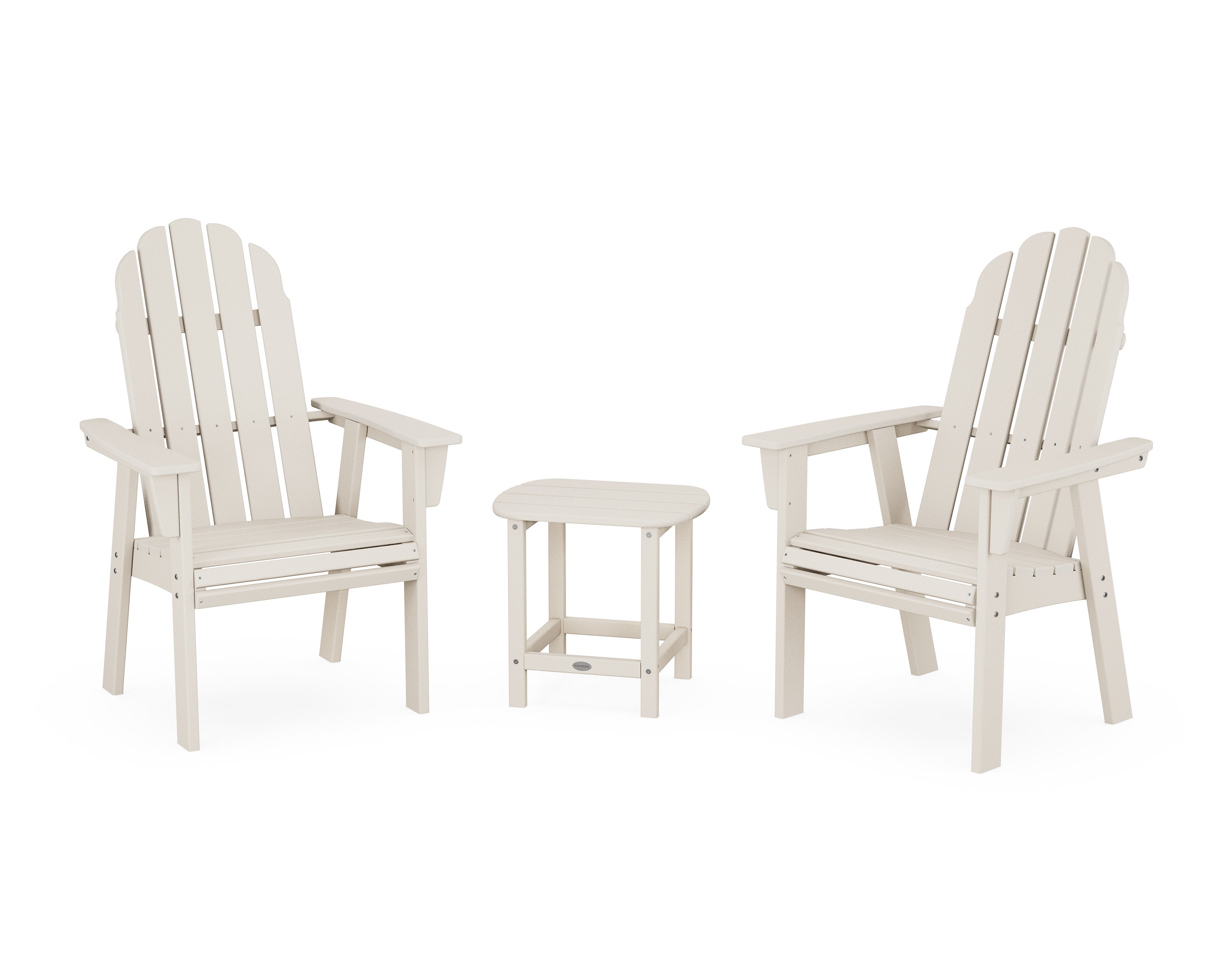 Vineyard 3-Piece Curveback Upright Adirondack Chair Set in Sand