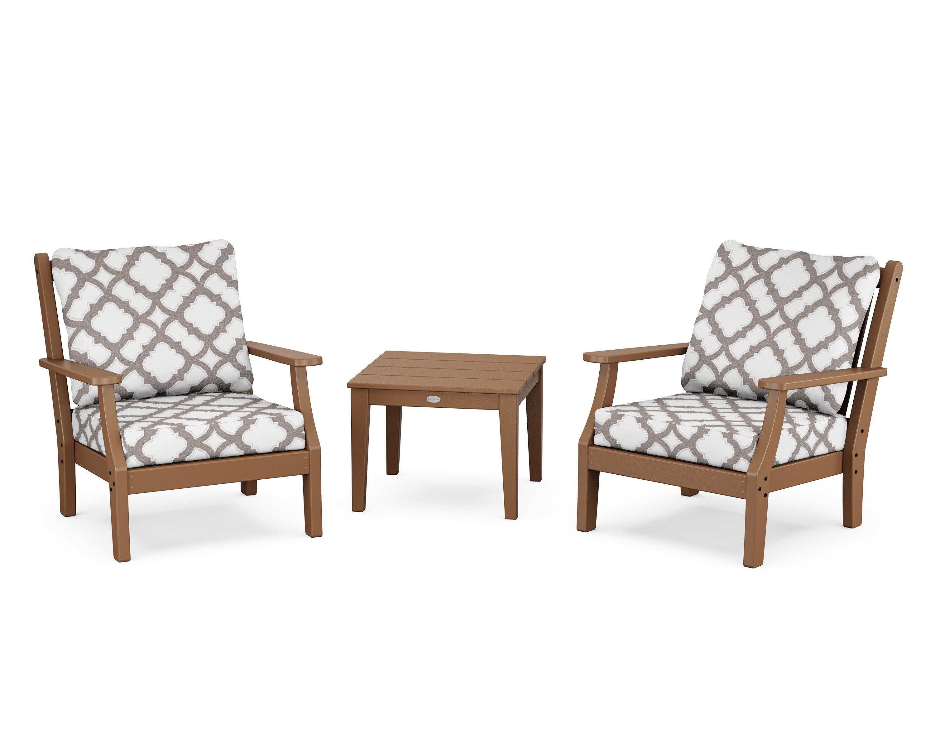 Wovendale 3-Piece Deep Seating Set in Teak / Trellis Grey Mist