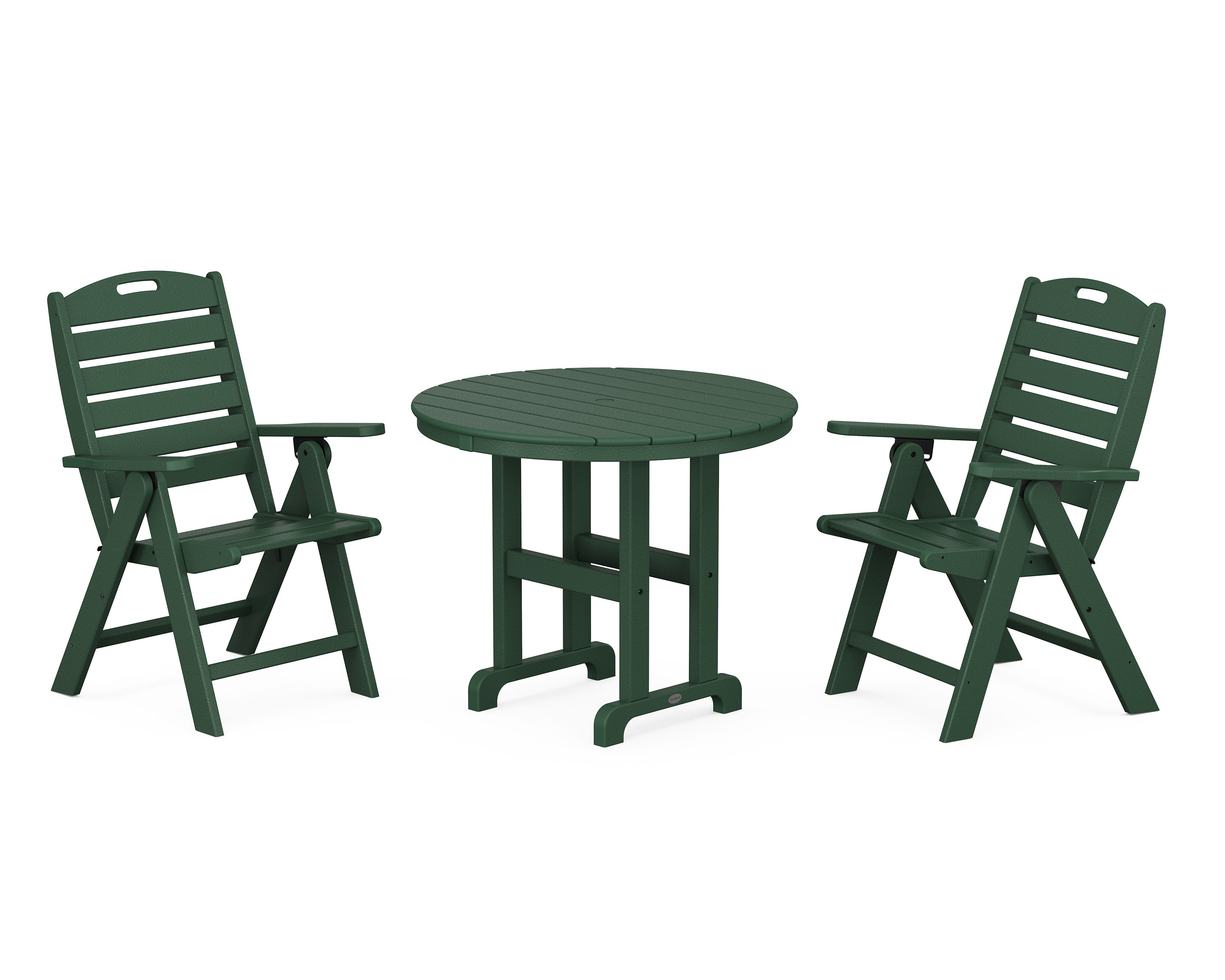 Nautical Folding Highback Chair 3-Piece Round Dining Set in Green