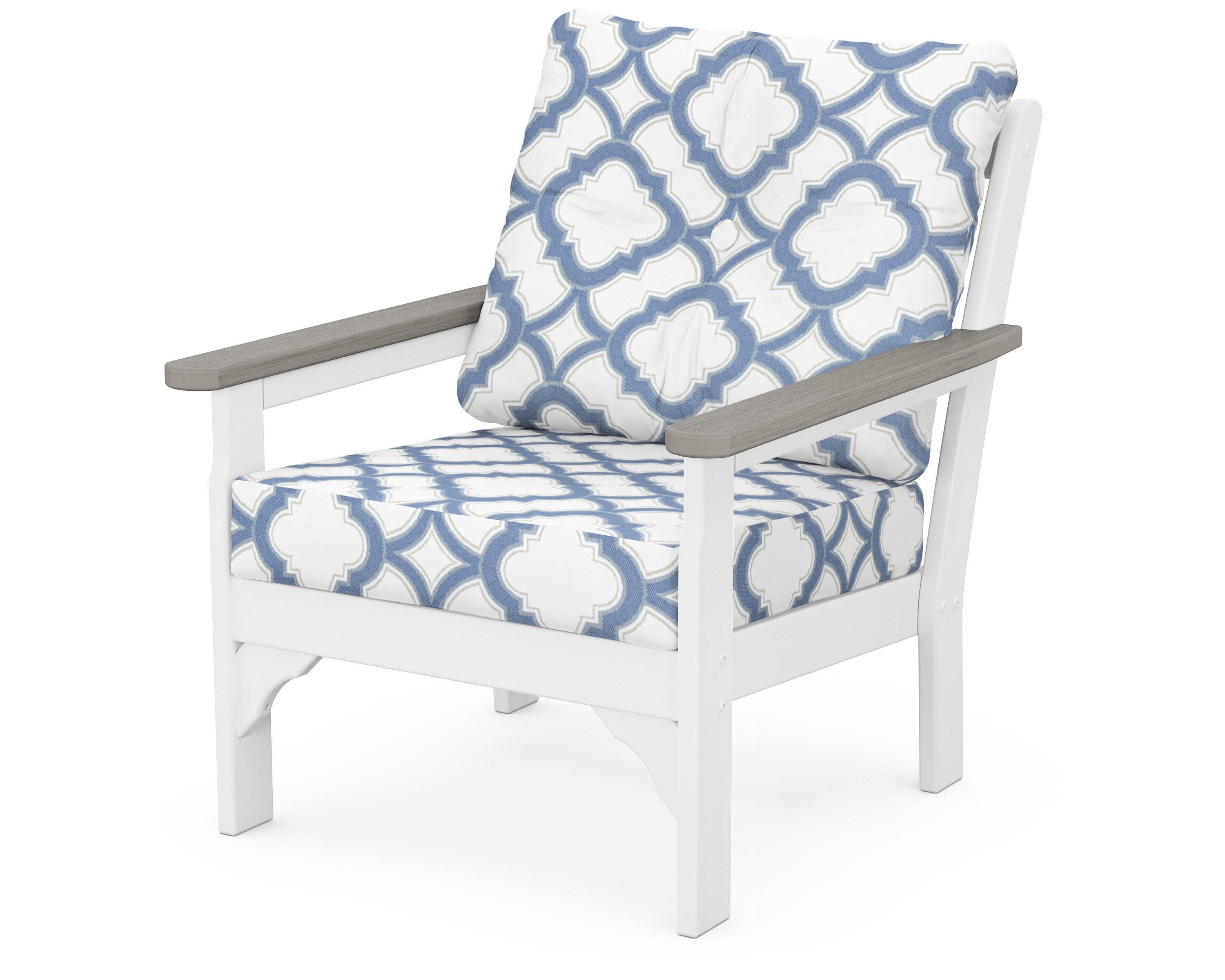 Vineyard Deep Seating Chair in White / Driftwood / Trellis Sky Blue