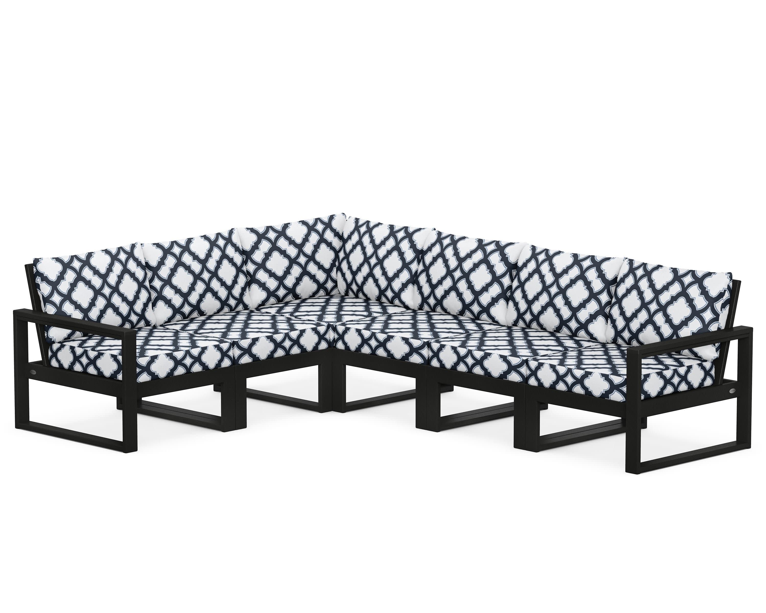 EDGE 6-Piece Modular Deep Seating Set in Black / Trellis Marine Indigo