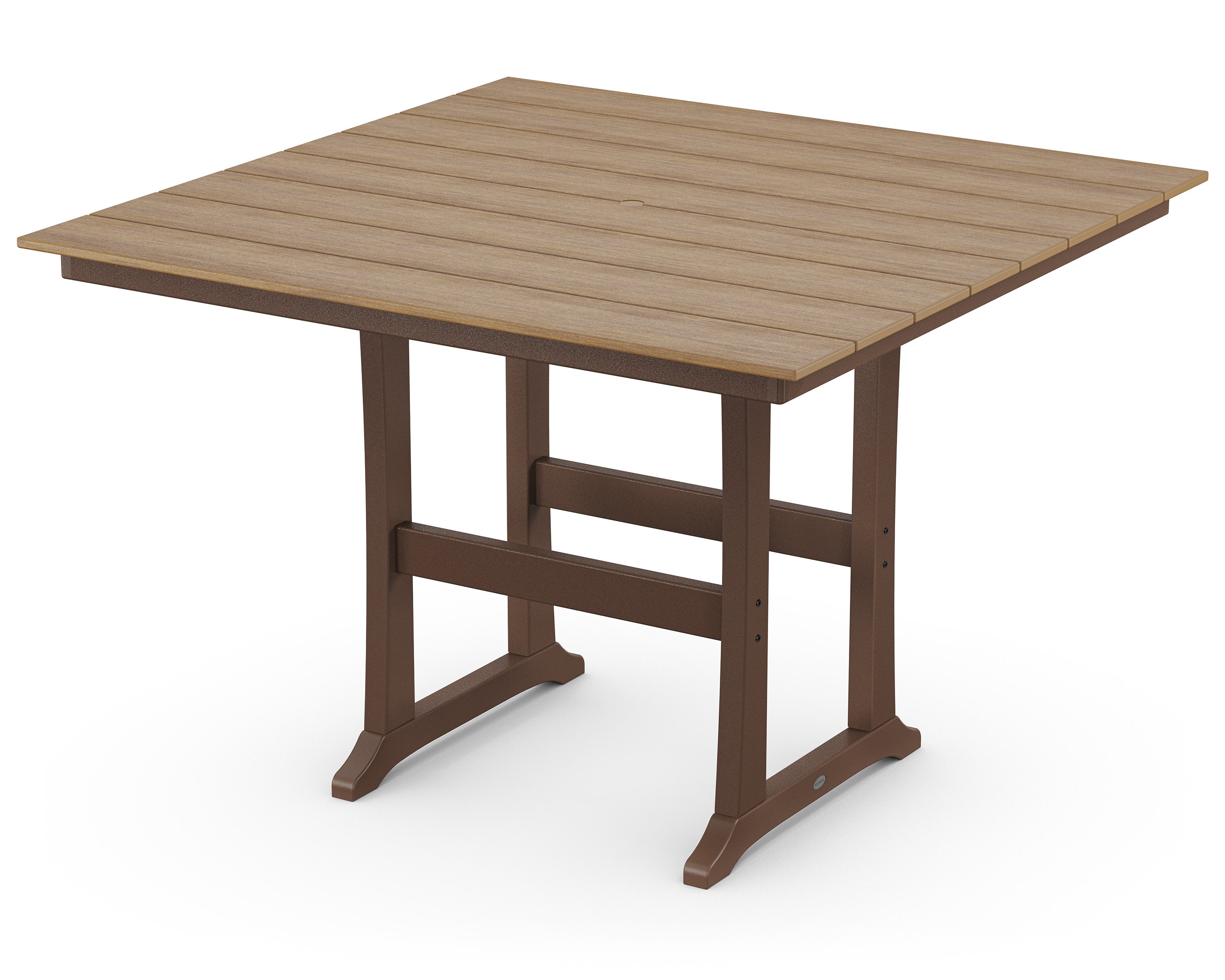 Farmhouse Trestle 59" Bar Table in Mahogany / Natural
