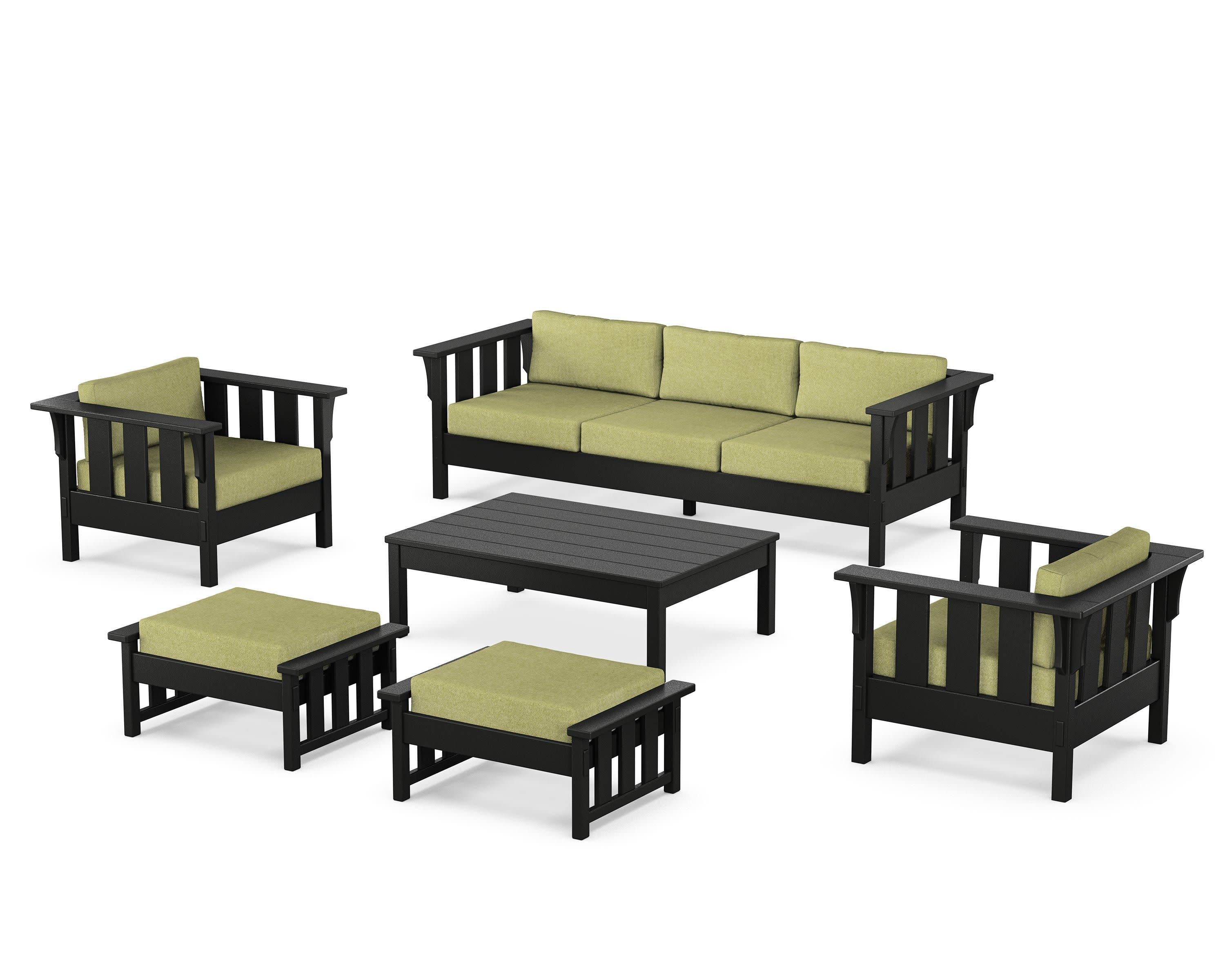 Acadia 6-Piece Lounge Sofa Set in Black / Chartreuse Boucle