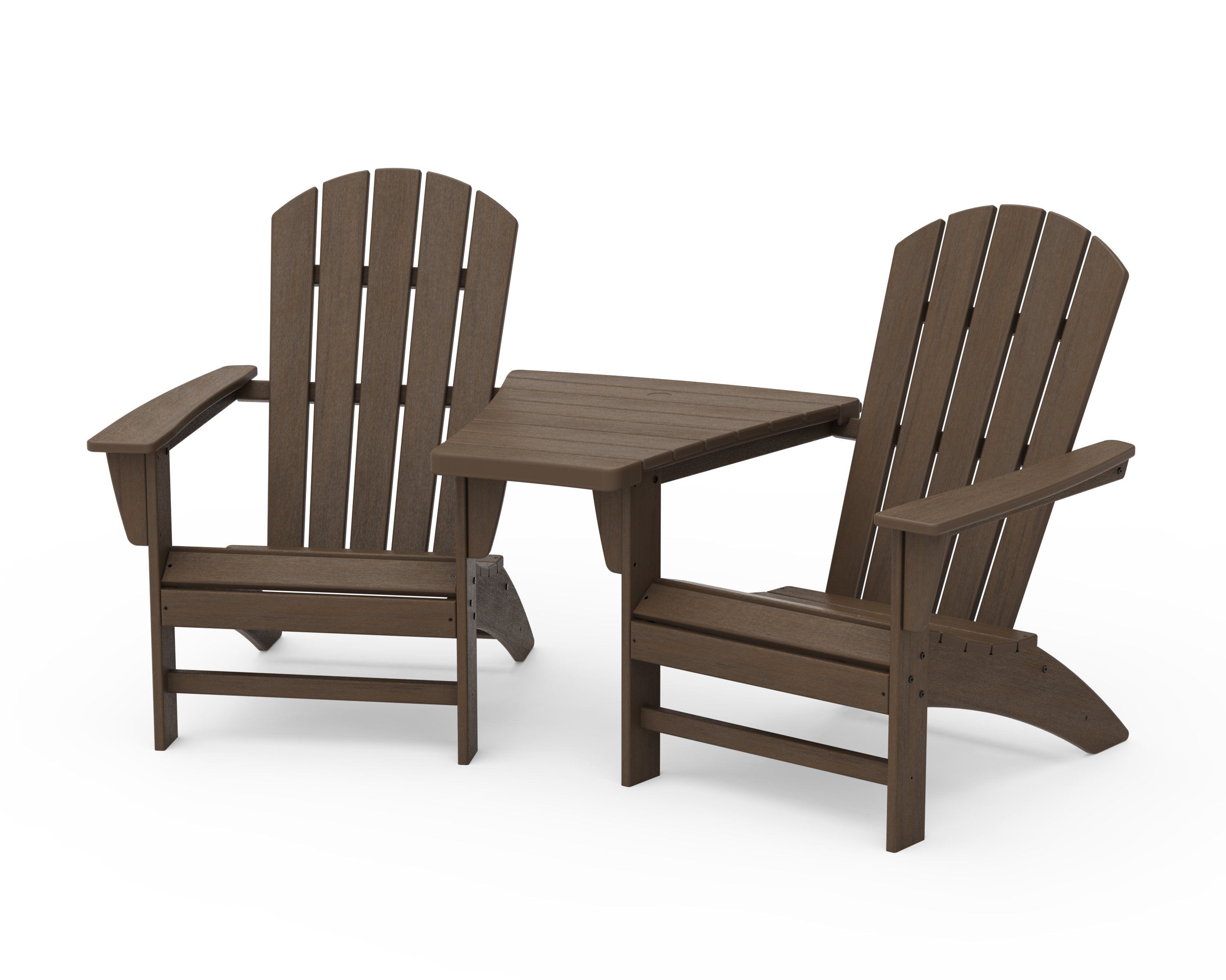 Nautical 3-Piece Adirondack Set with Angled Connecting Table in Kona