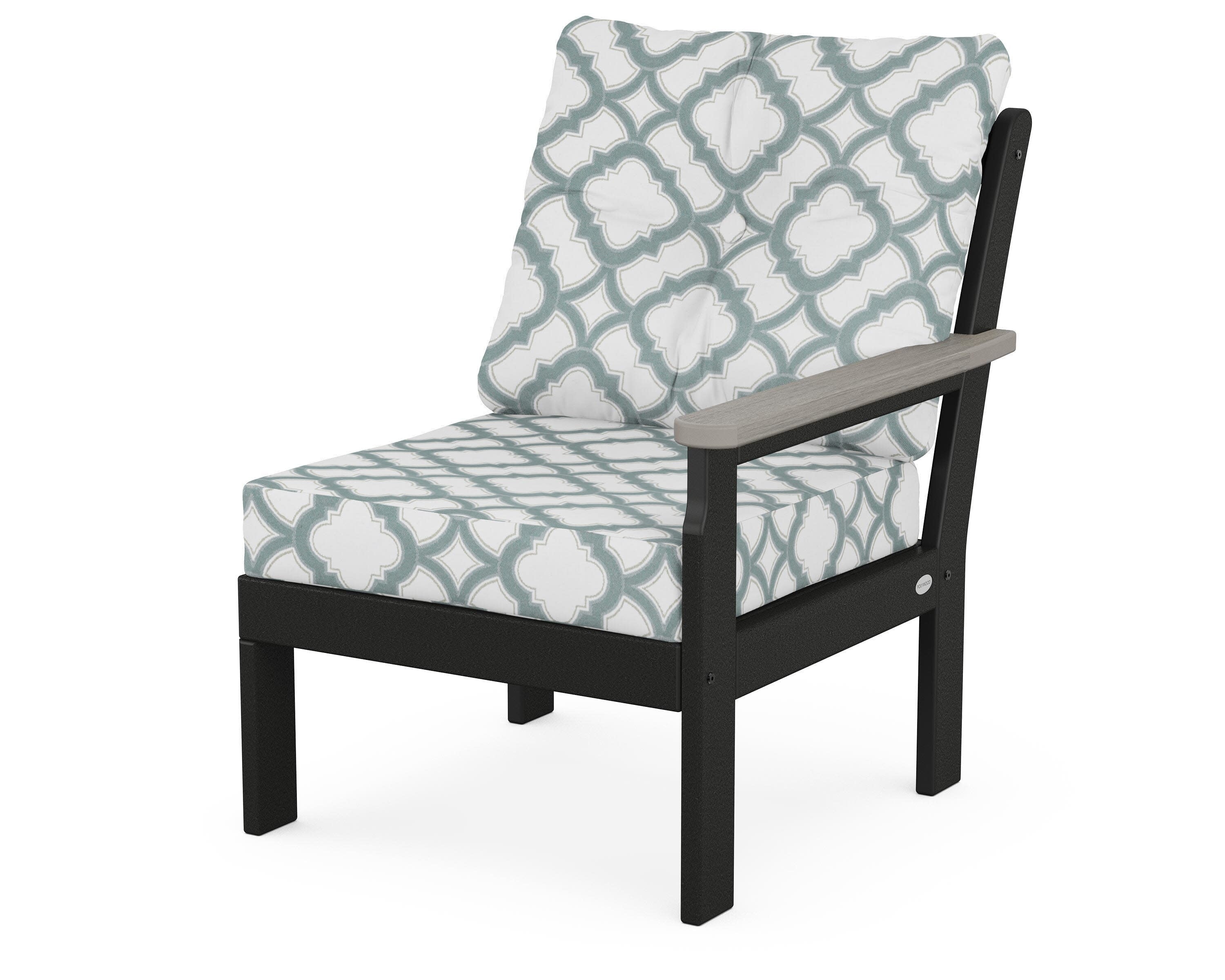Vineyard Modular Right Arm Chair in Black / Driftwood / Trellis Glacier Spa