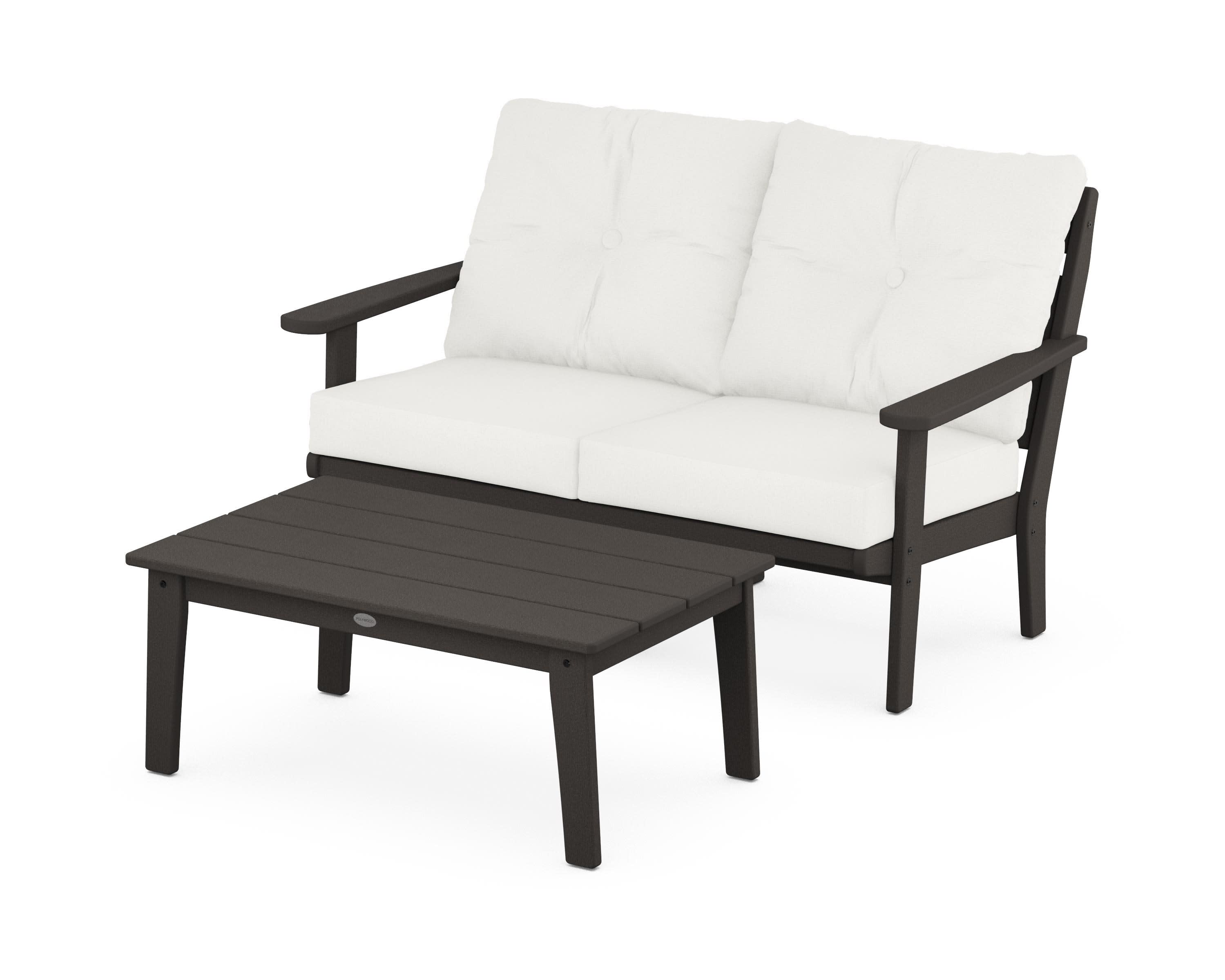 Lakeside 2-Piece Lounge Loveseat Set in Vintage Coffee / Natural Linen