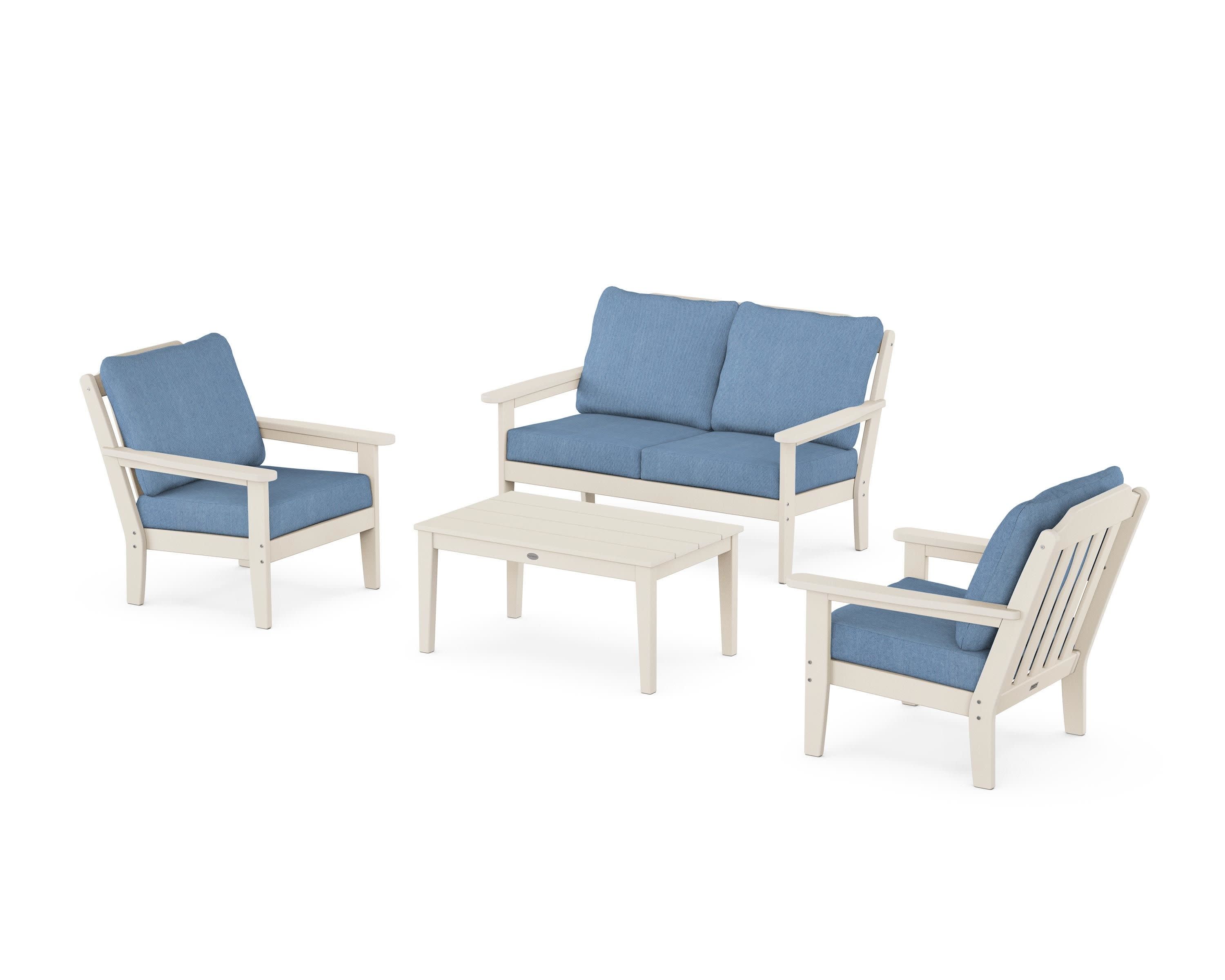 Cottage 4-Piece Deep Seating Set with Loveseat in Sand / Sky Blue