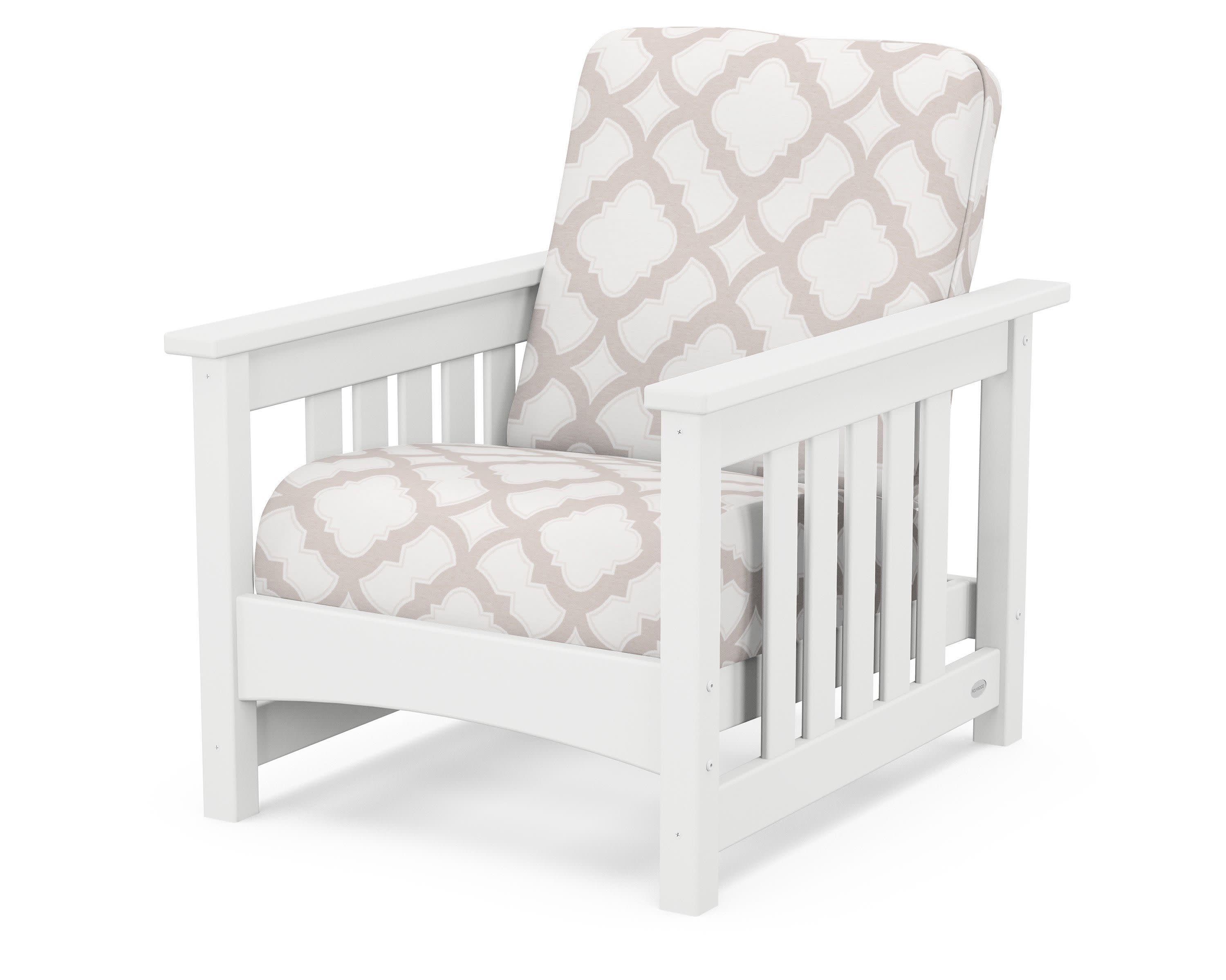 Club Mission Chair in White / Trellis Dune Burlap