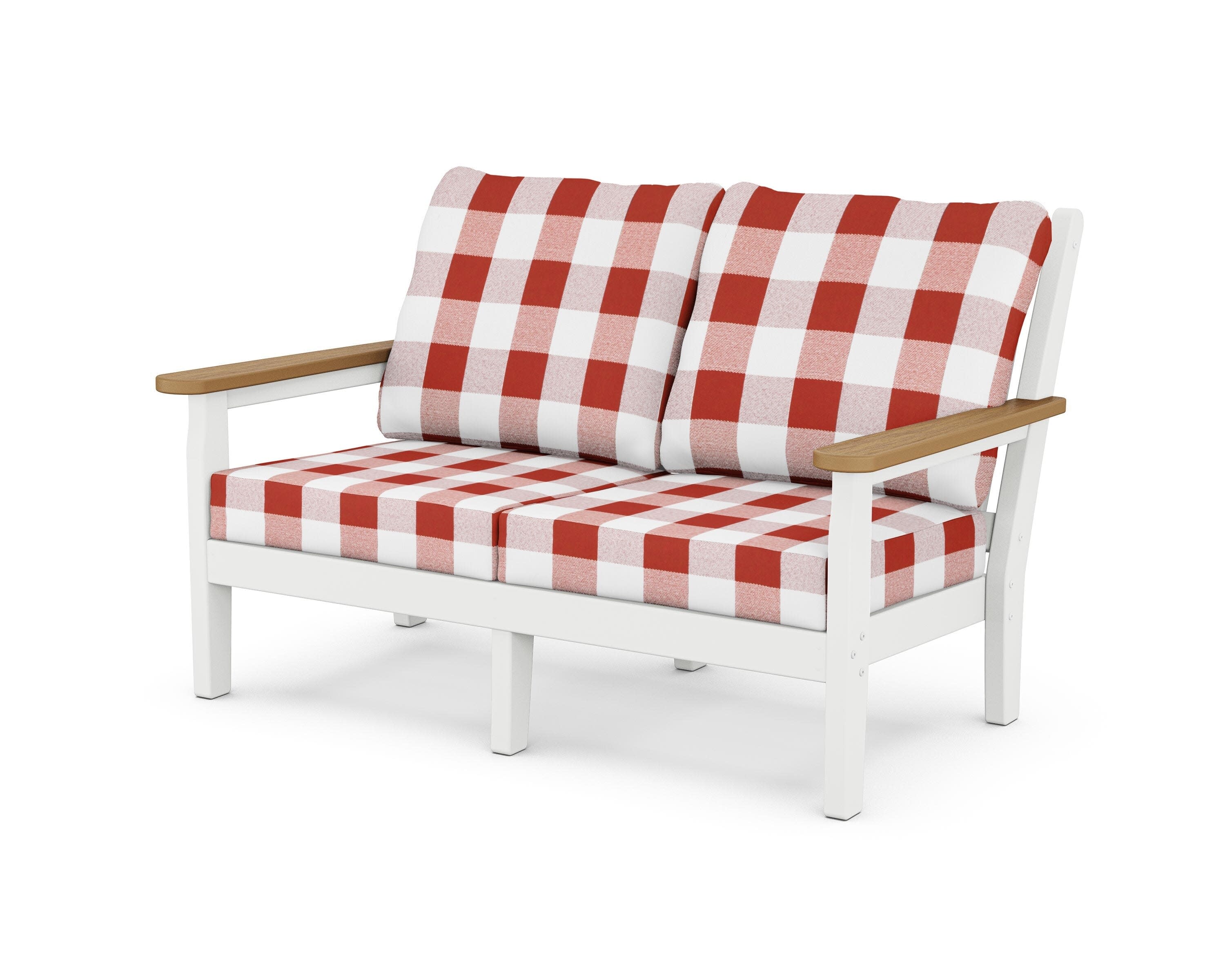 Chippendale Deep Seating Loveseat in White / Natural / Buffalo Plaid Crimson