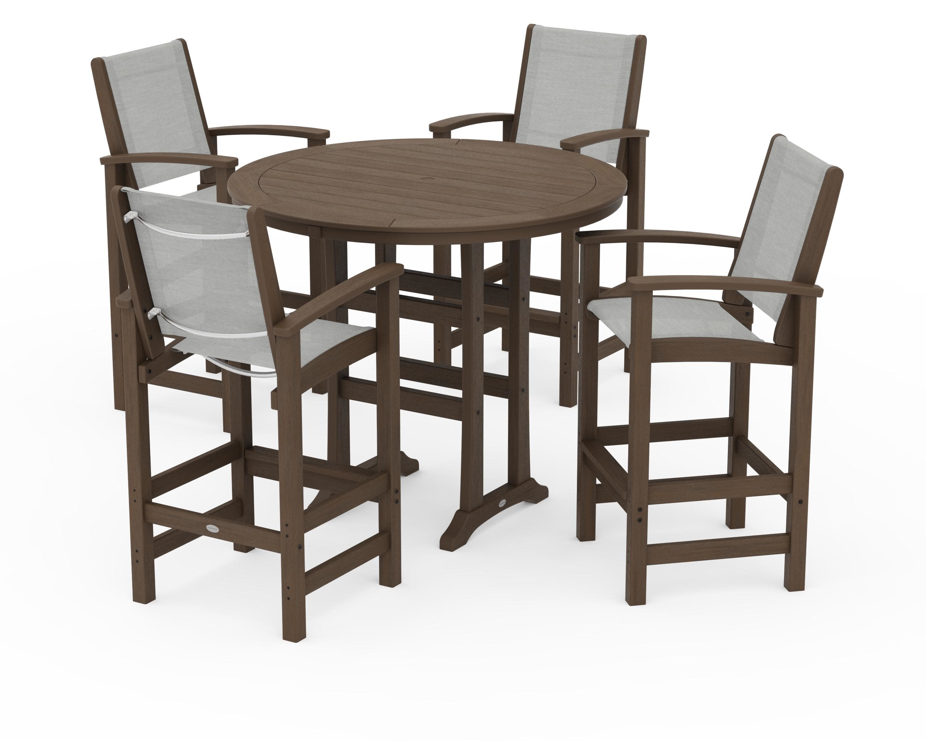 Coastal 5-Piece Nautical Trestle Bar Set in Kona / Metallic Sling
