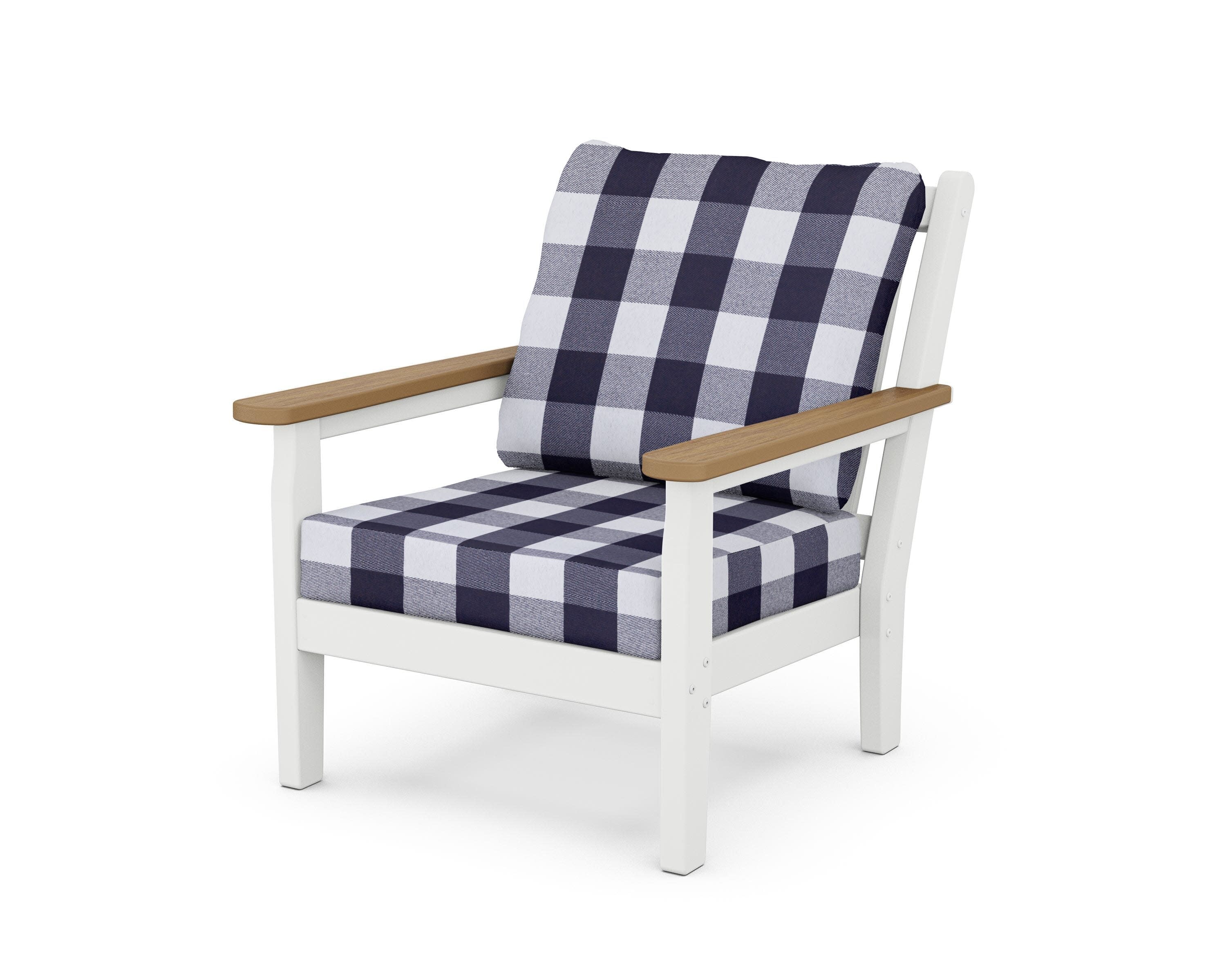Chippendale Deep Seating Chair in White / Natural / Buffalo Plaid Navy