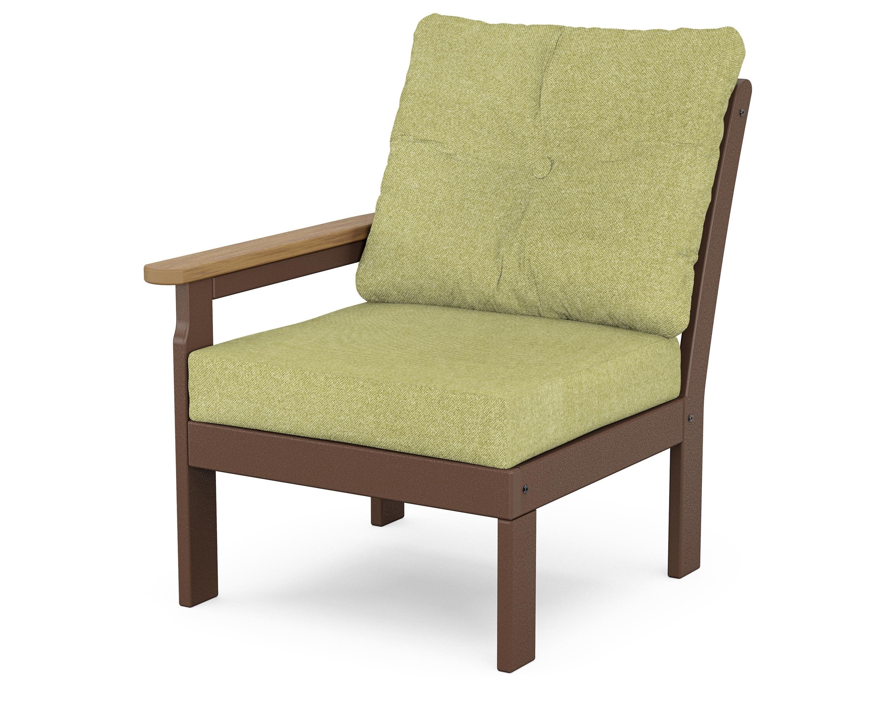 Vineyard Modular Left Arm Chair in Mahogany / Natural / Chartreuse Boucle