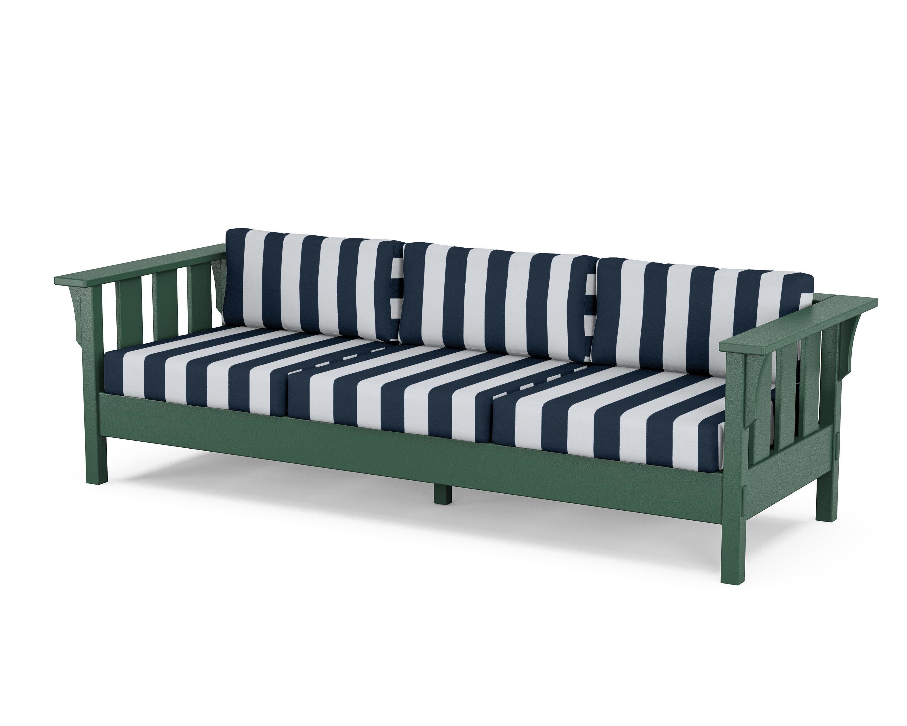 Acadia Deep Seating Sofa in Green / Cabana Stripe Marine Indigo