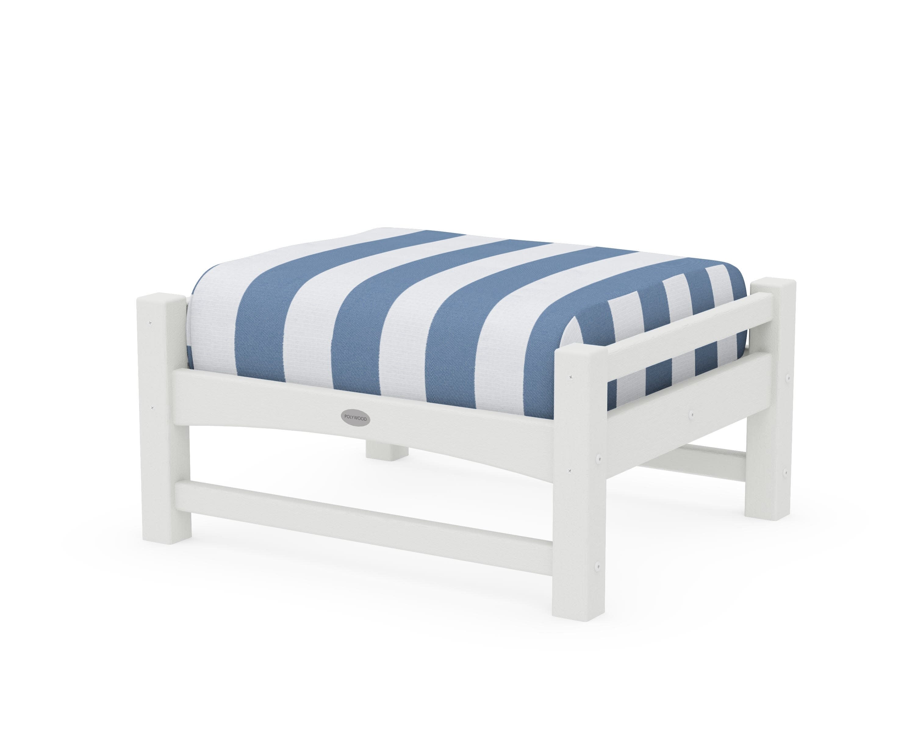 Club Ottoman in Vintage White / Cabana Stripe Sky Blue