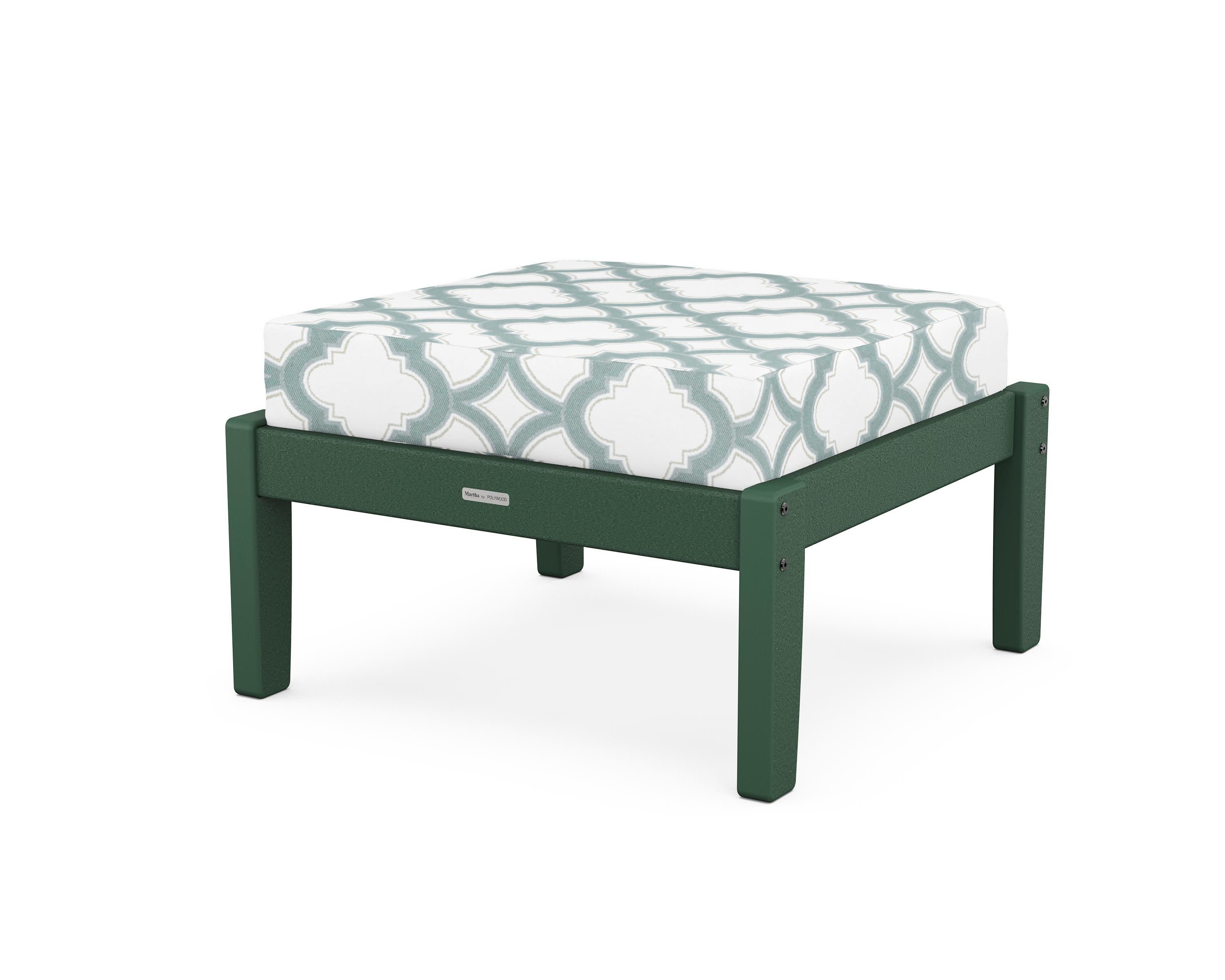 Chinoiserie Deep Seating Ottoman in Green / Trellis Glacier Spa