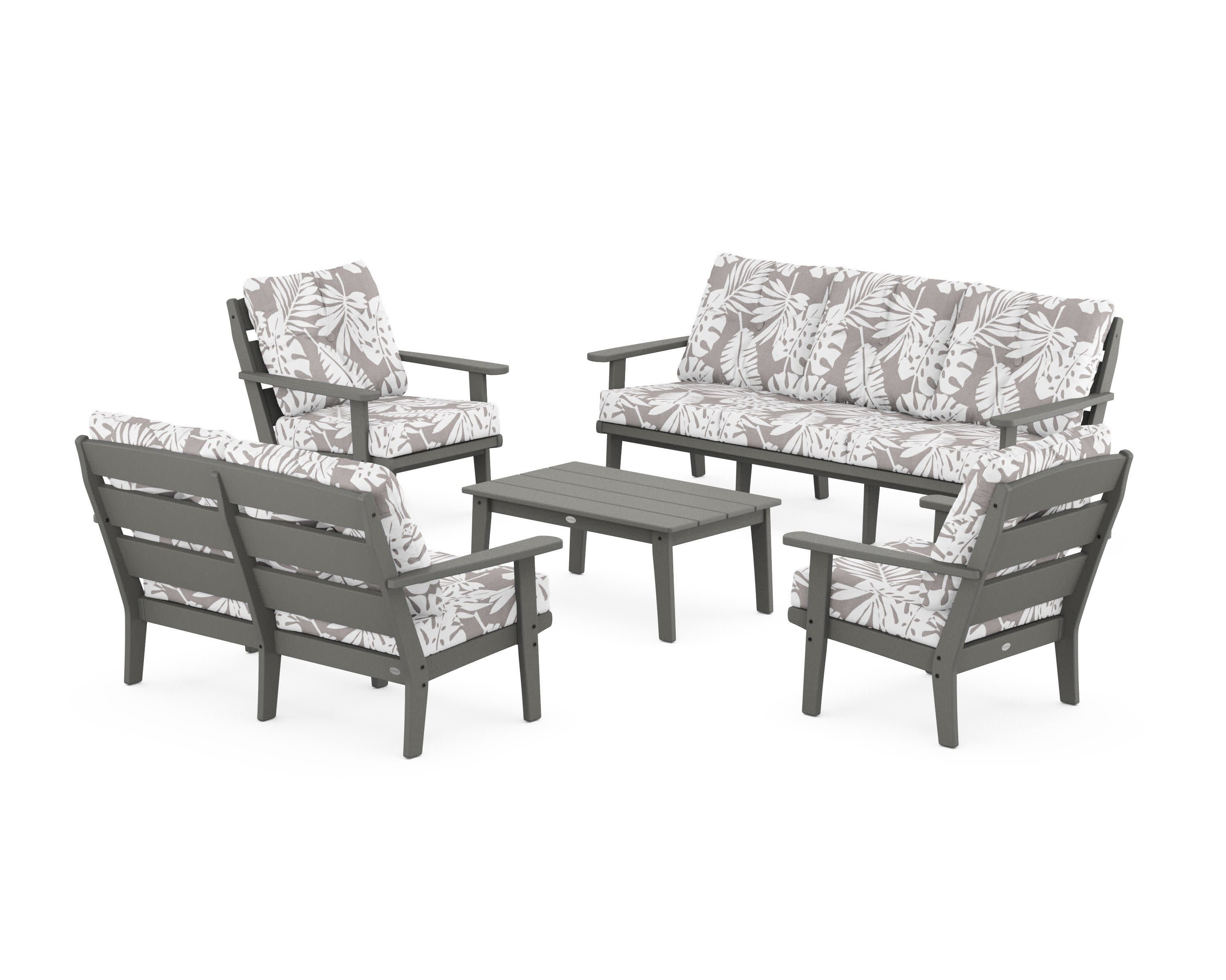 Lakeside 5-Piece Lounge Sofa Set in Slate Grey / Leaf Grey Mist