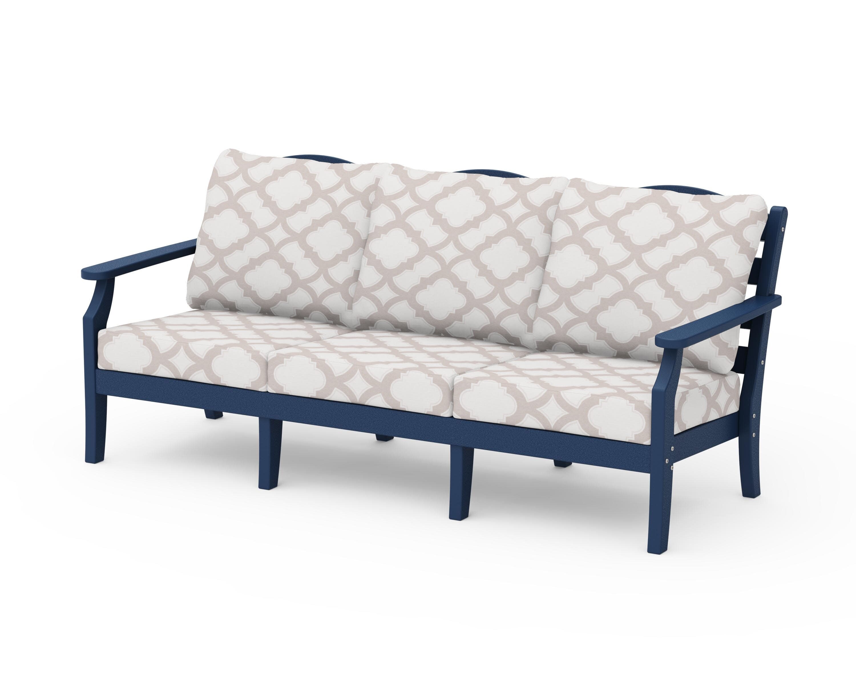 Savannah Deep Seating Sofa in Navy / Trellis Dune Burlap