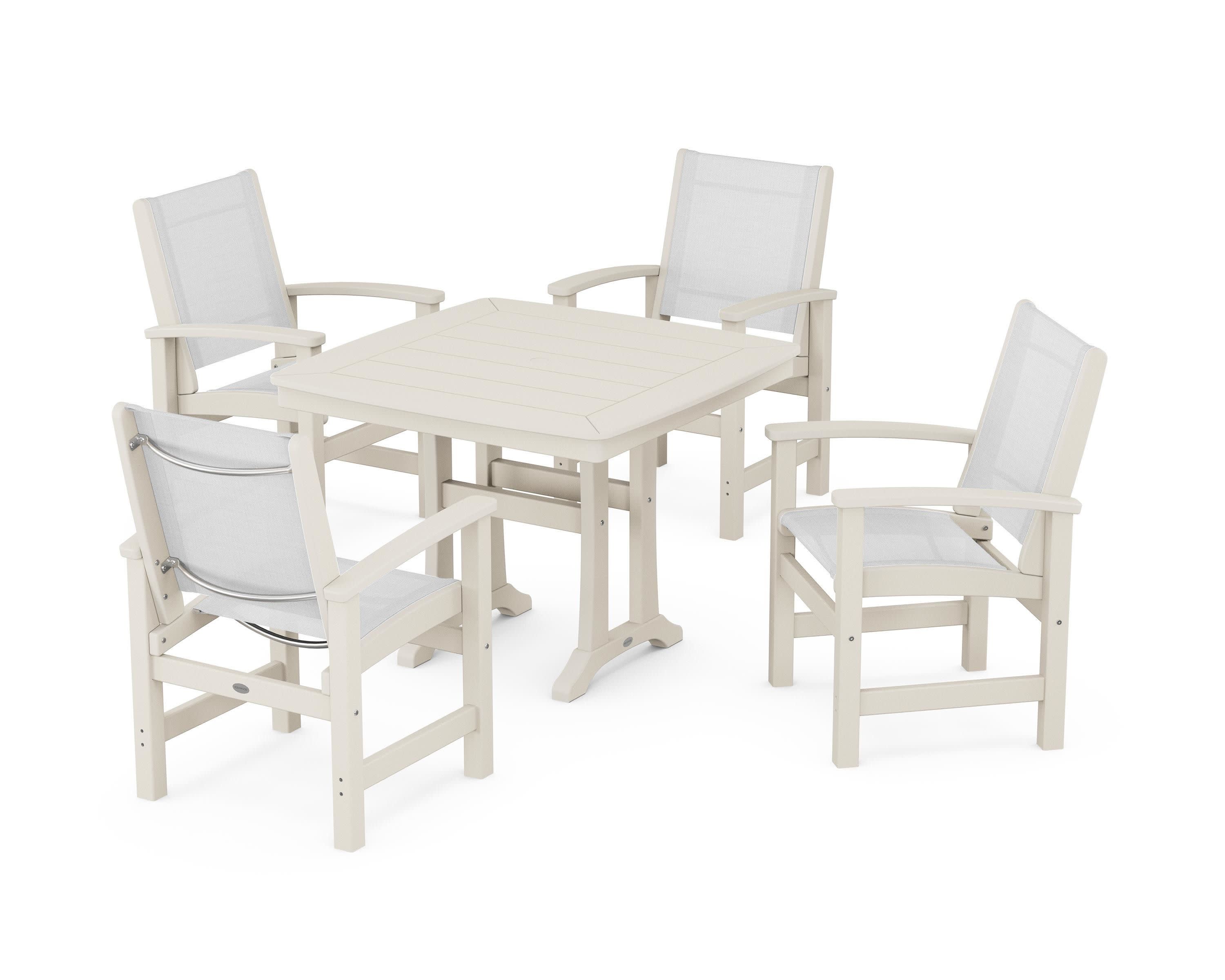 Coastal 5-Piece Dining Set with Trestle Legs in Sand / White Sling