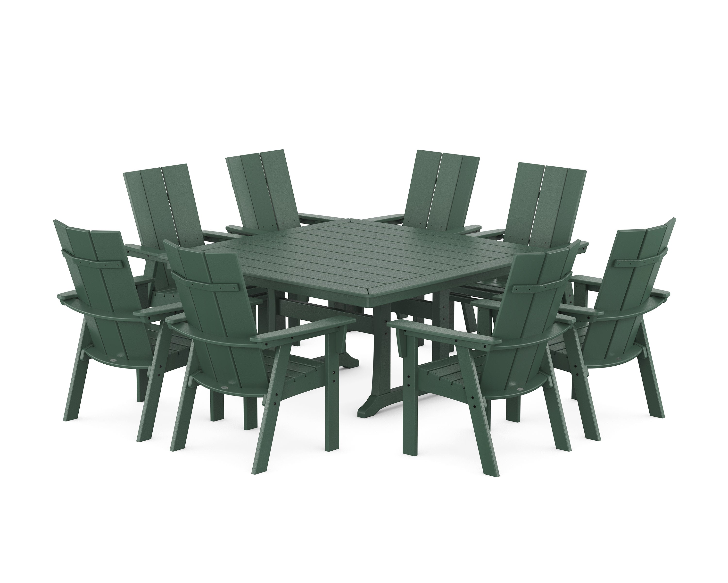 Modern Curveback Adirondack 9-Piece Square Dining Set with Trestle Legs in Green