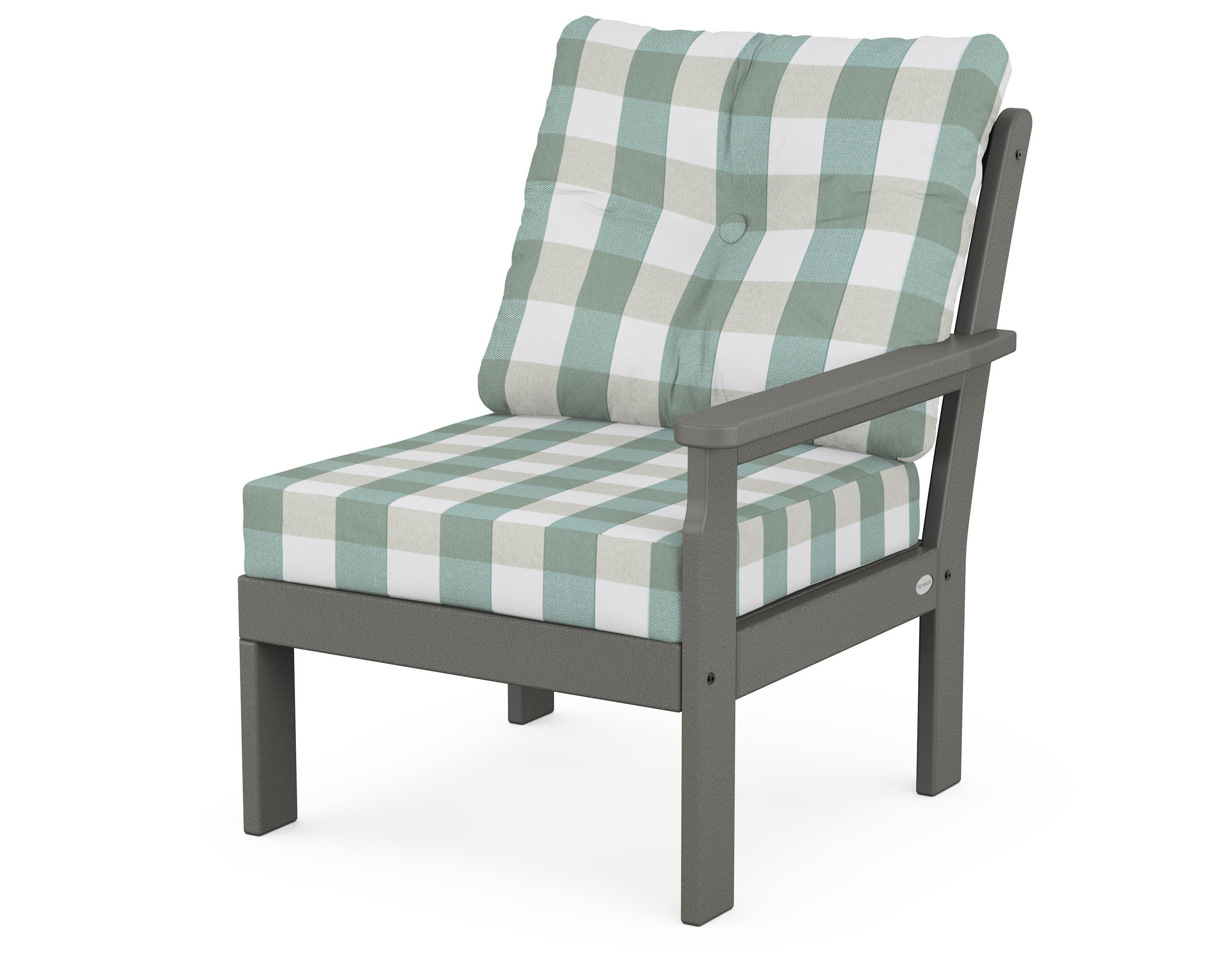 Vineyard Modular Right Arm Chair in Slate Grey / Buffalo Plaid Glacier Spa